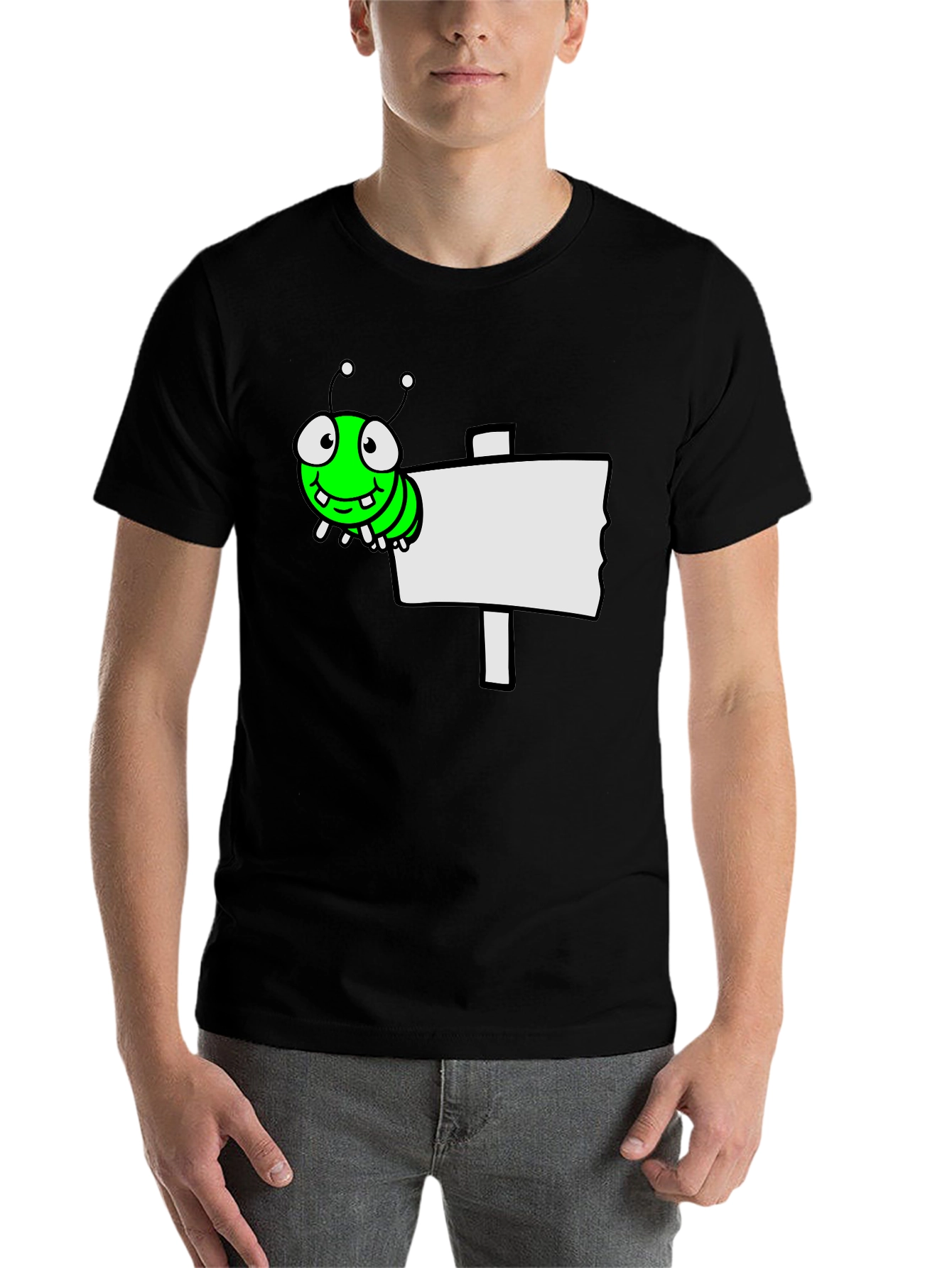 Black Cartoon Worm on Sign Graphic Tee - Black view 7
