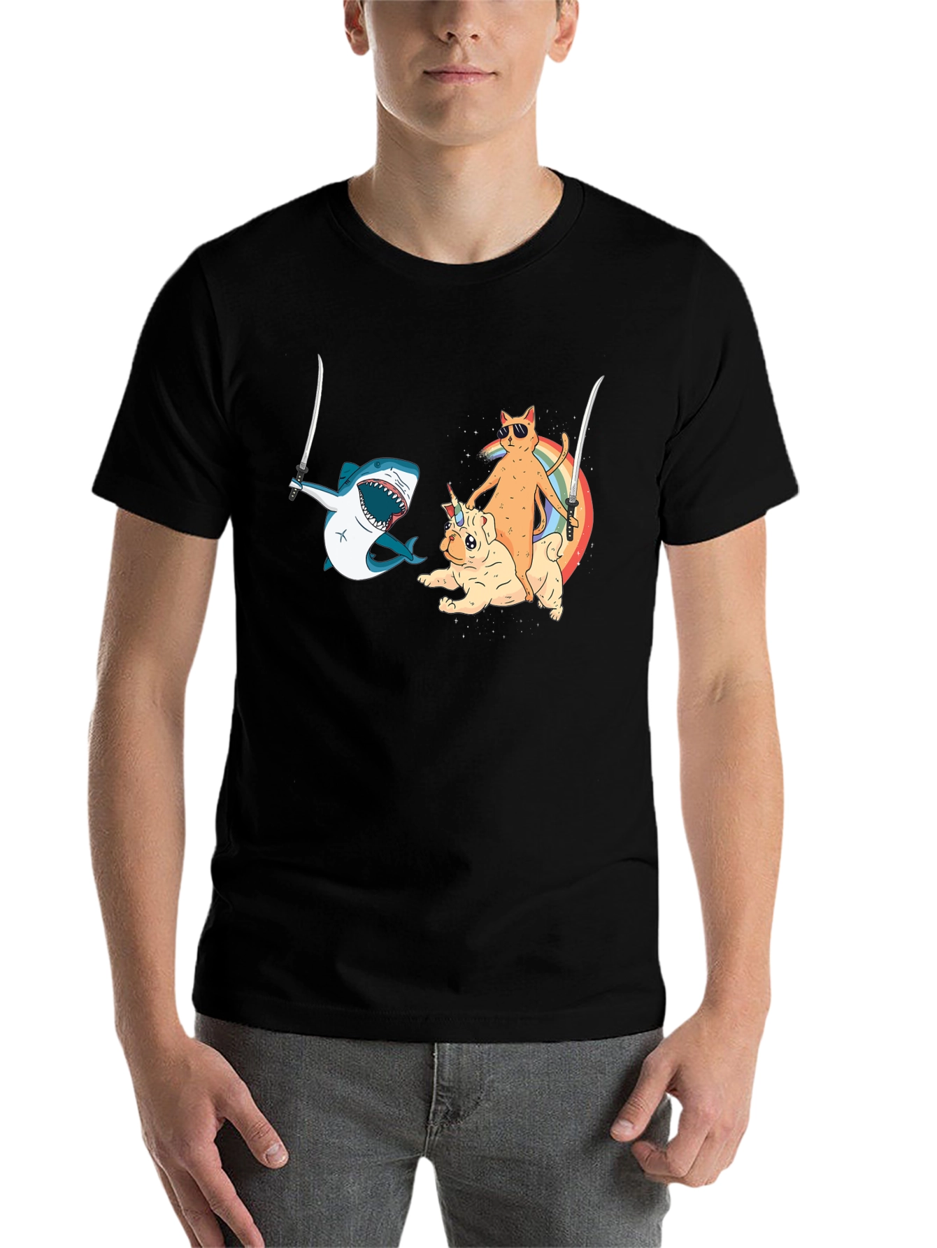 Black Humorous Animal Ninja T-Shirt view 7