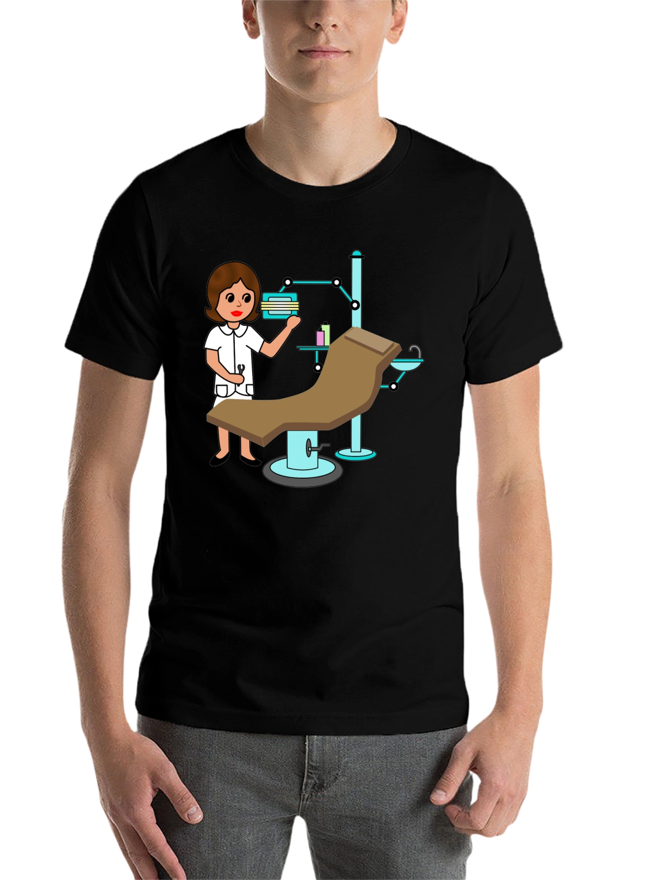 Black Cartoon Dentist Office T-Shirt view 7