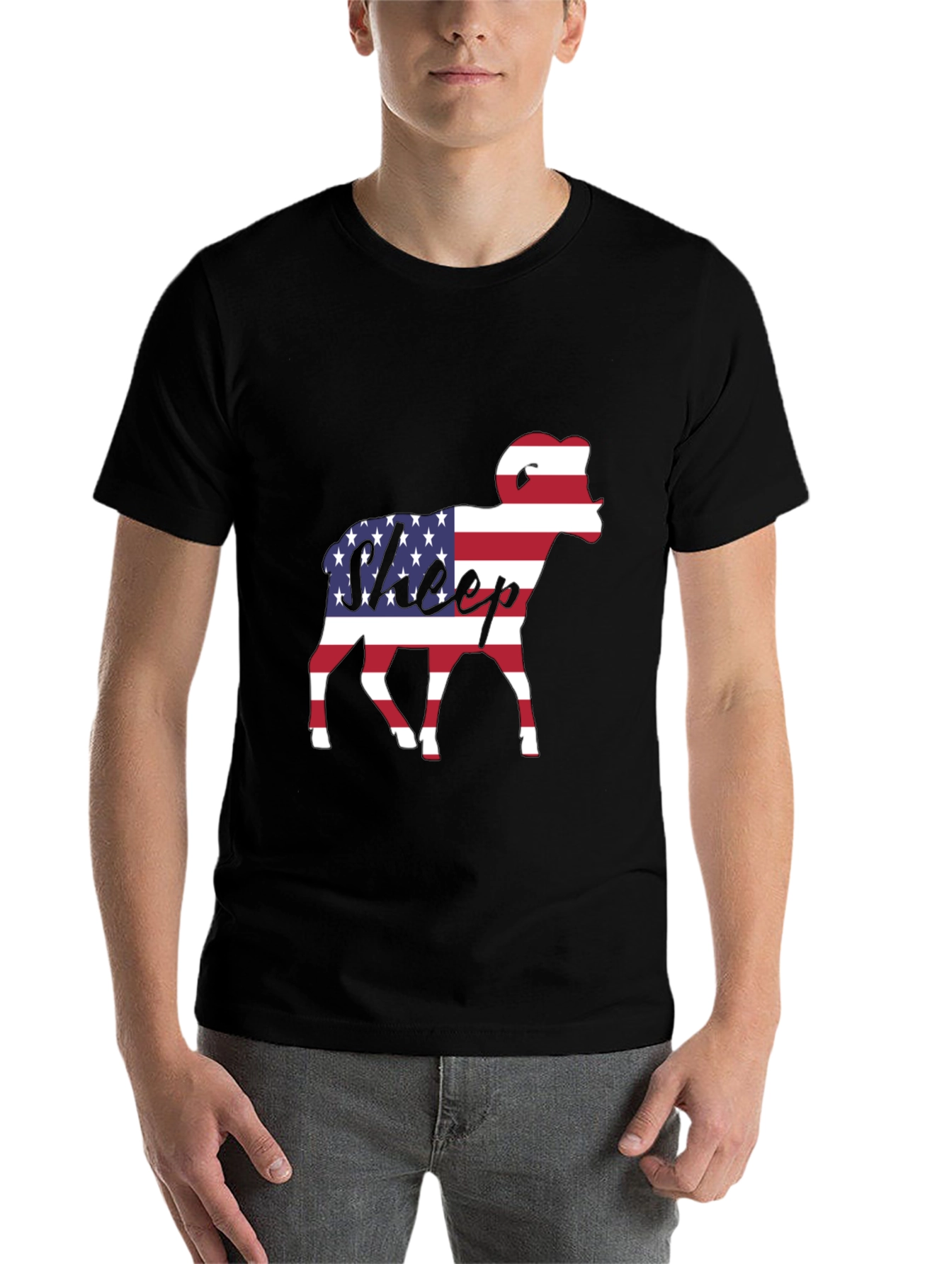 Black Patriotic Sheep T-Shirt - USA Flag Graphic Tee view 7