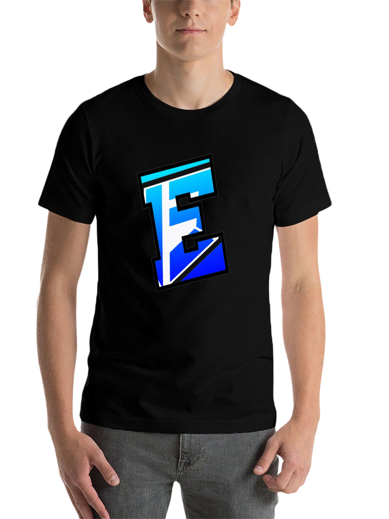 Black Stylish Letter E Graphic Tee - Black Cotton Blend view 7