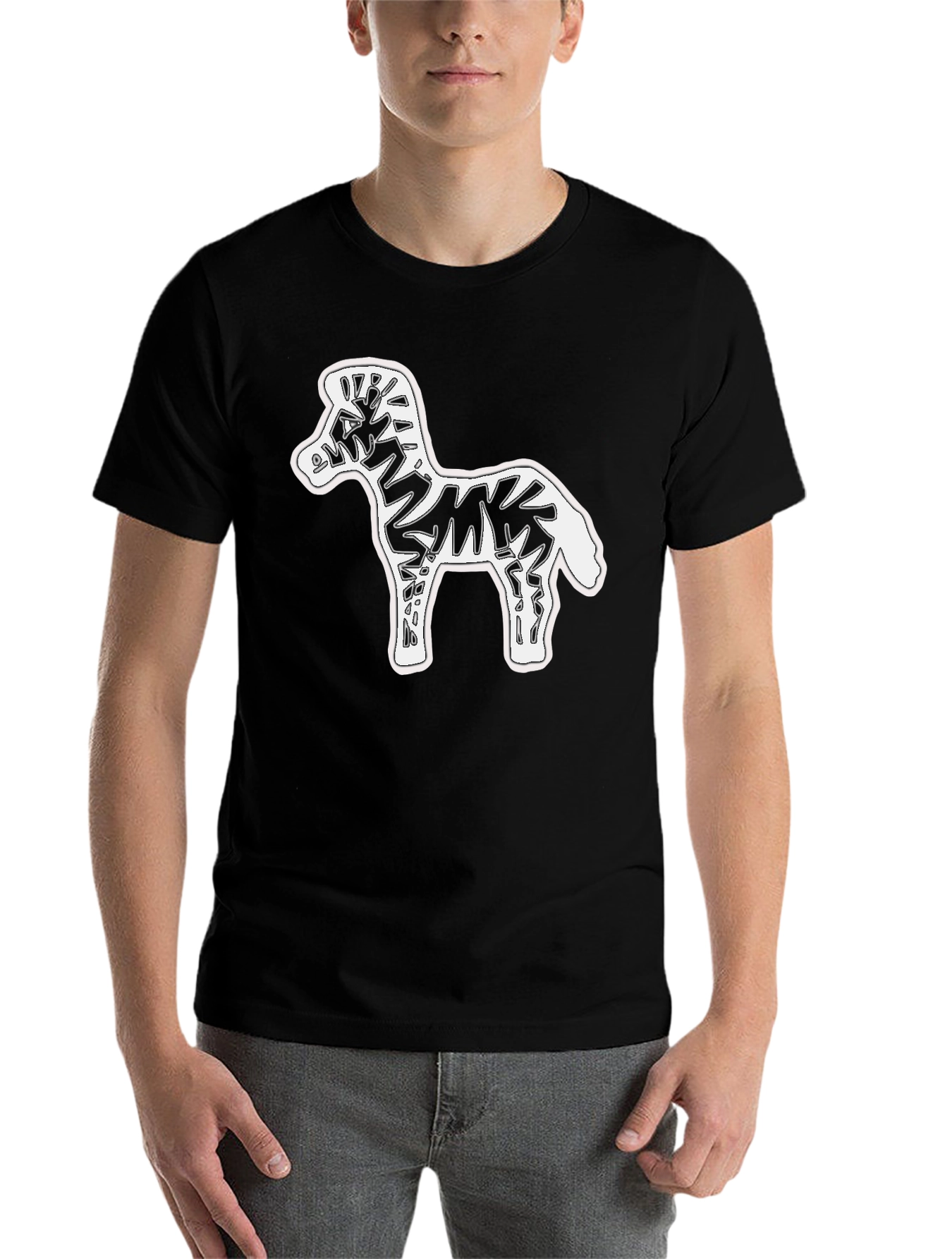 Black Zebra Graphic Print Crew Neck Tee - Black view 7