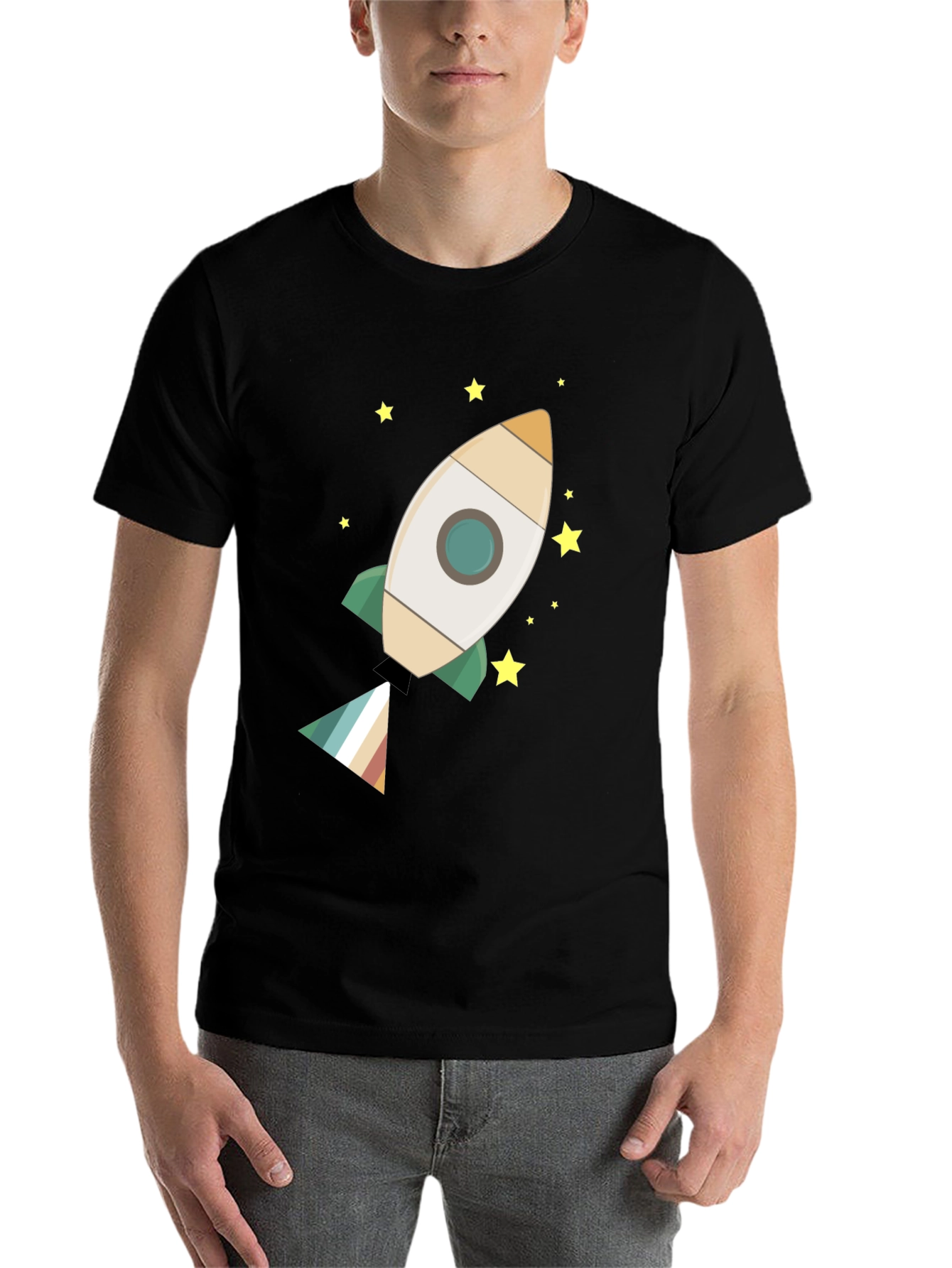 Black Rocket Ship T-Shirt - Blast Off in Style view 7