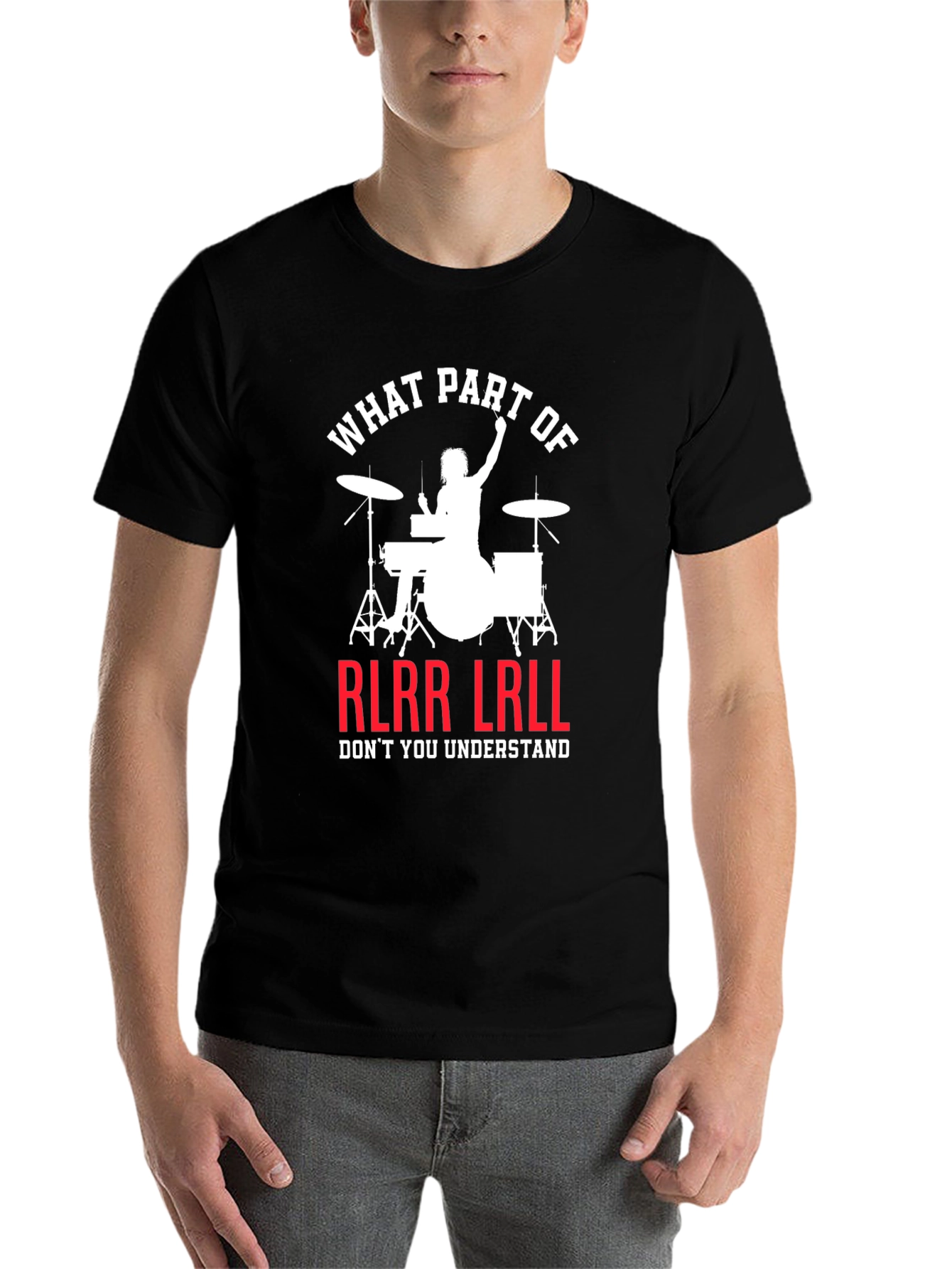 Black Drummer RLRR LRLL T-Shirt Funny Music Tee view 7