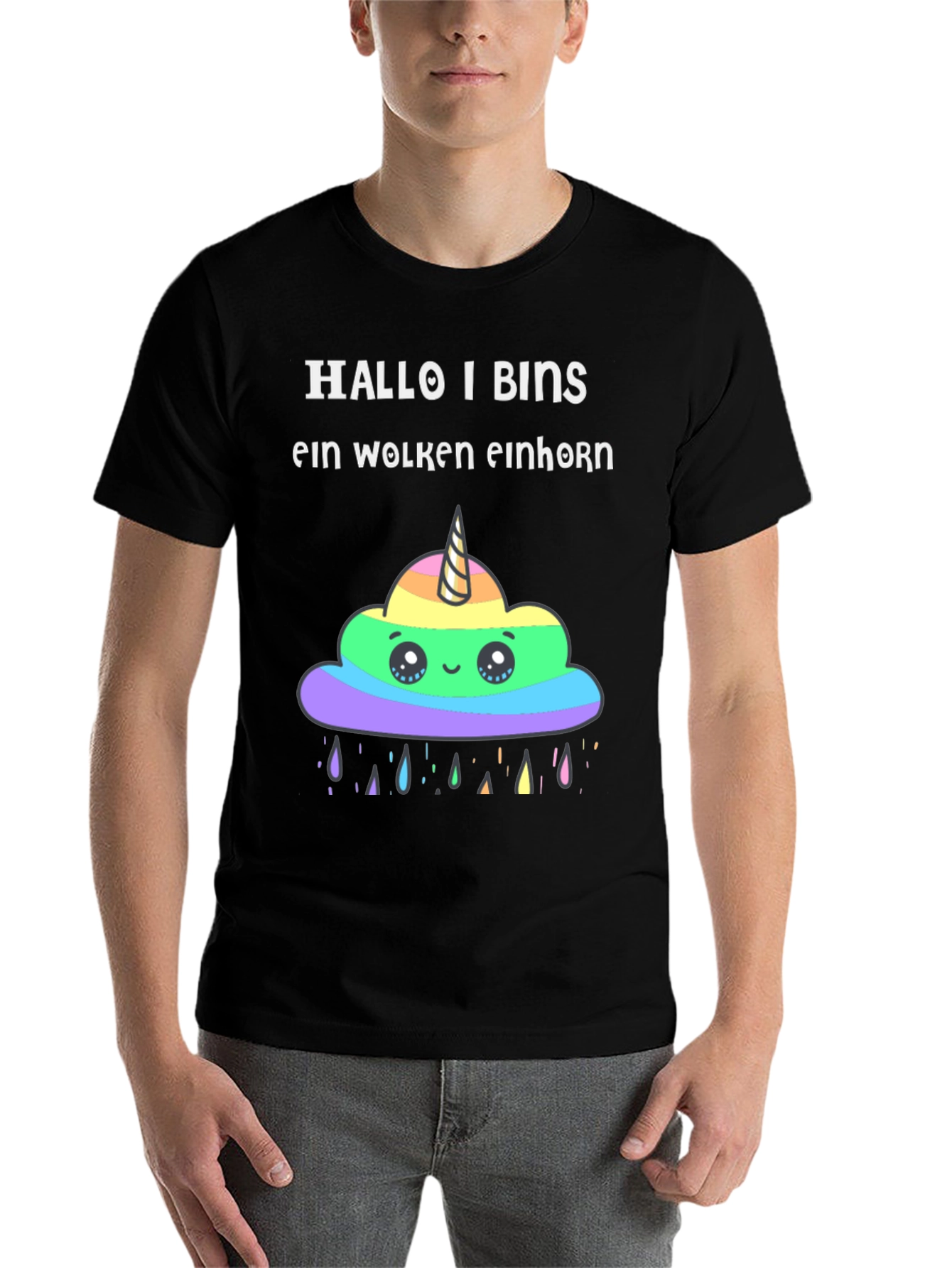 Black Hallo I Bins Wolken Einhorn T-Shirt view 7