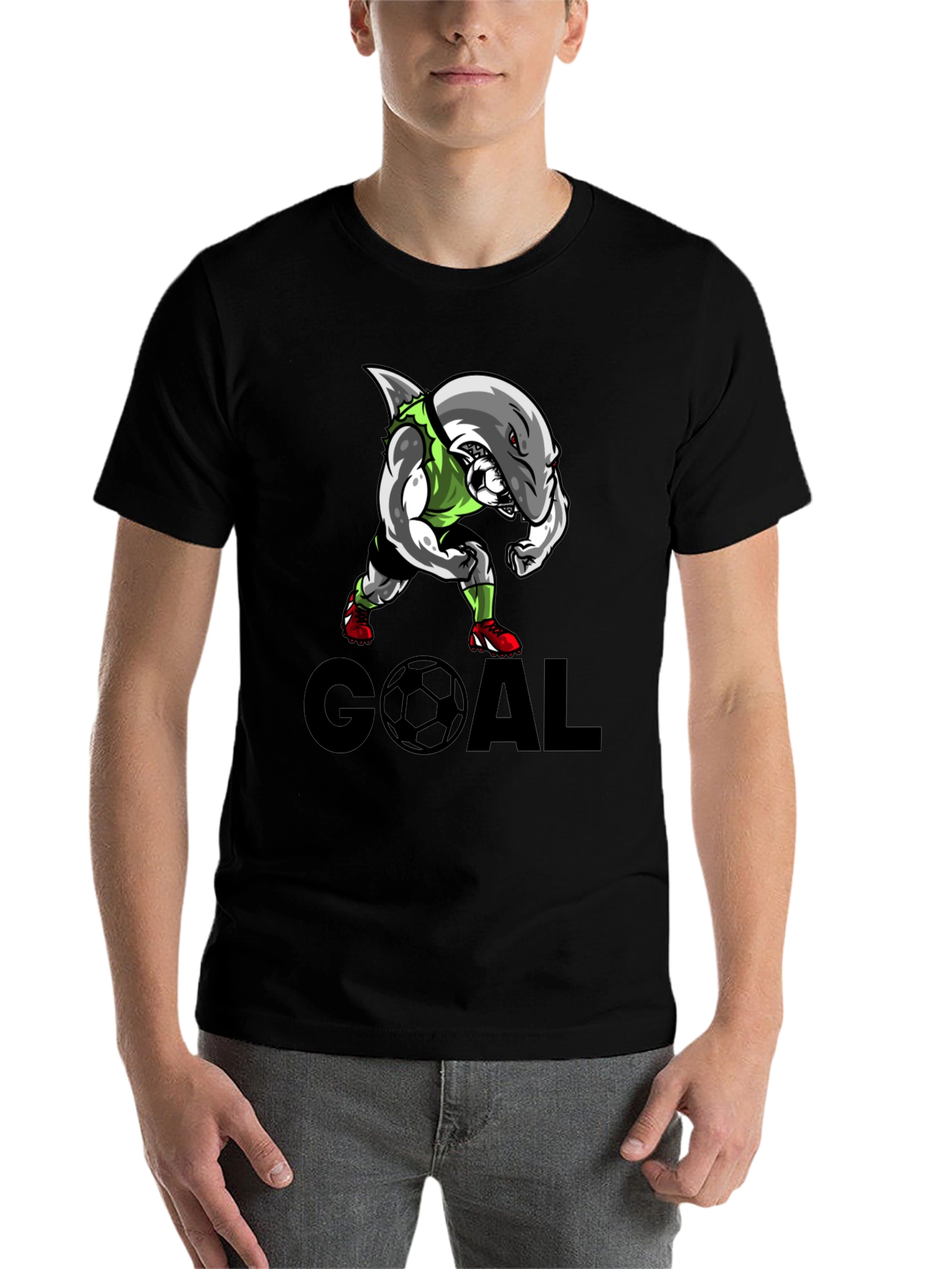 Black Shark Soccer Goal Black T-Shirt view 7