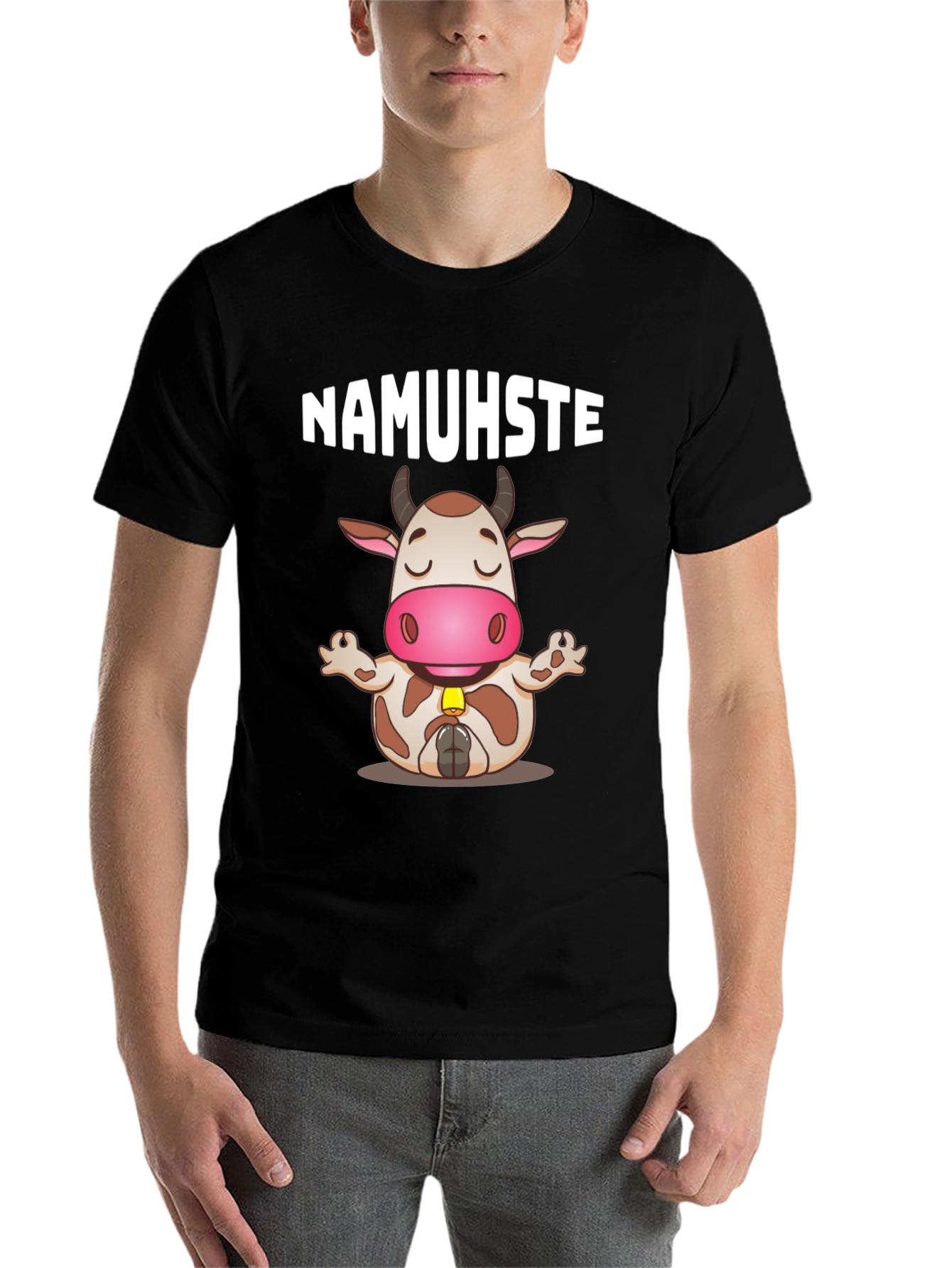 Black Namuhste Cow Yoga T-Shirt - Funny Graphic Tee view 7