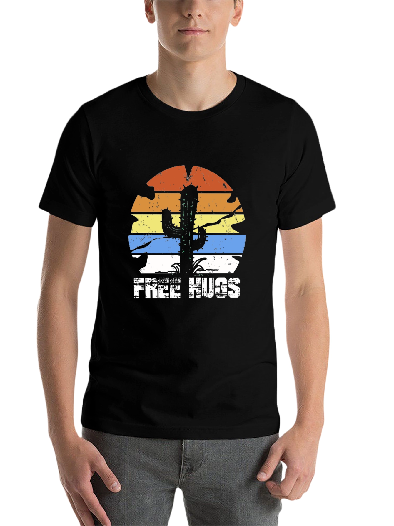 Black Free Hugs Cactus Graphic Tee - Black T-Shirt view 7