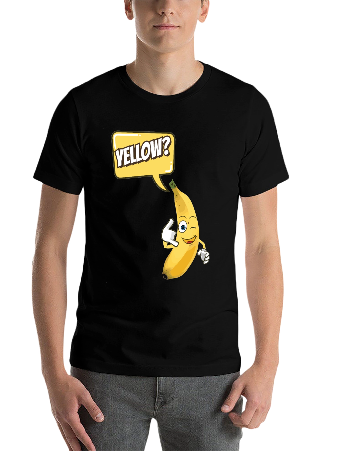 Black Funny Banana 'Yellow?' Graphic T-Shirt view 7