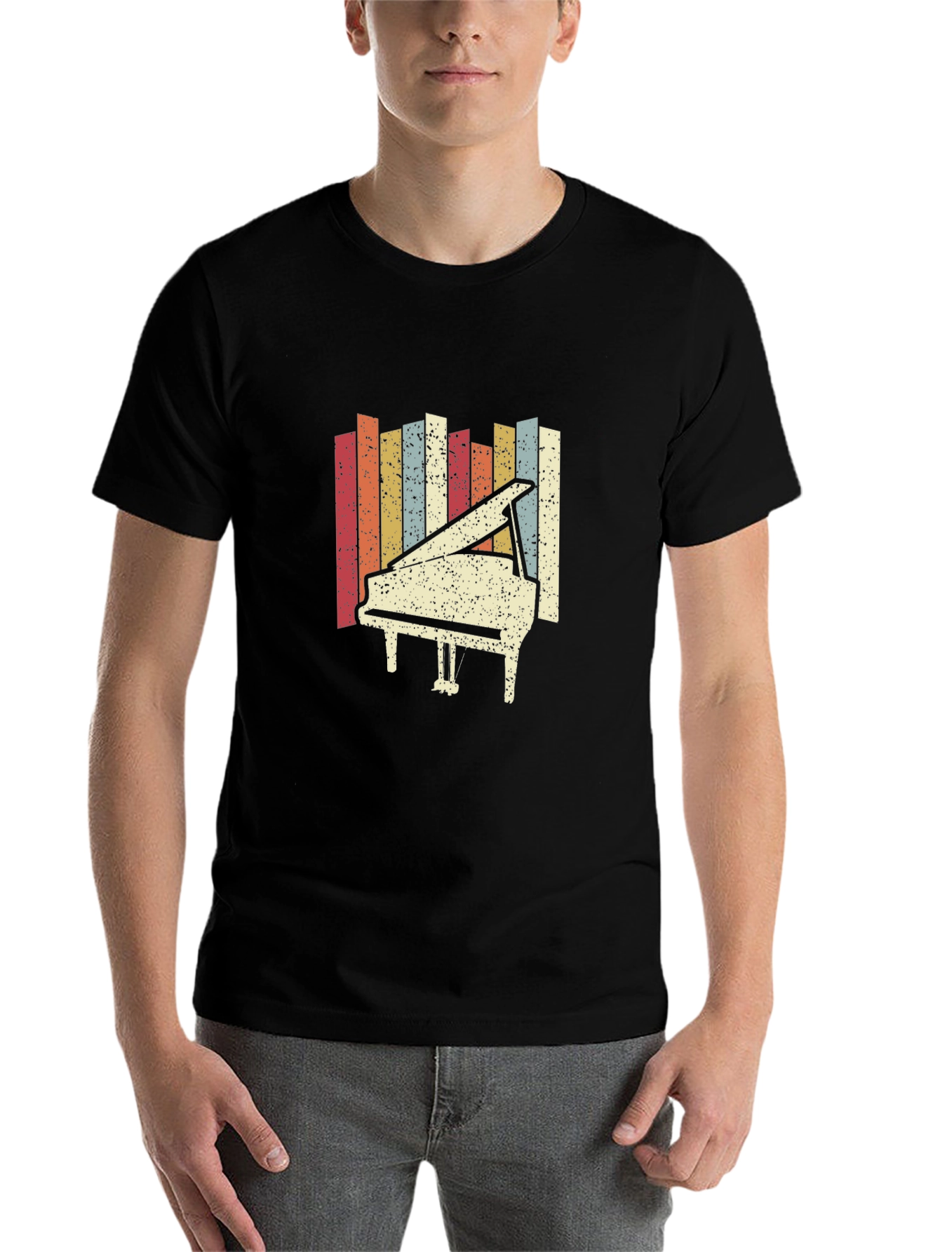 Black Retro Piano Graphic Tee - Classic Style view 7