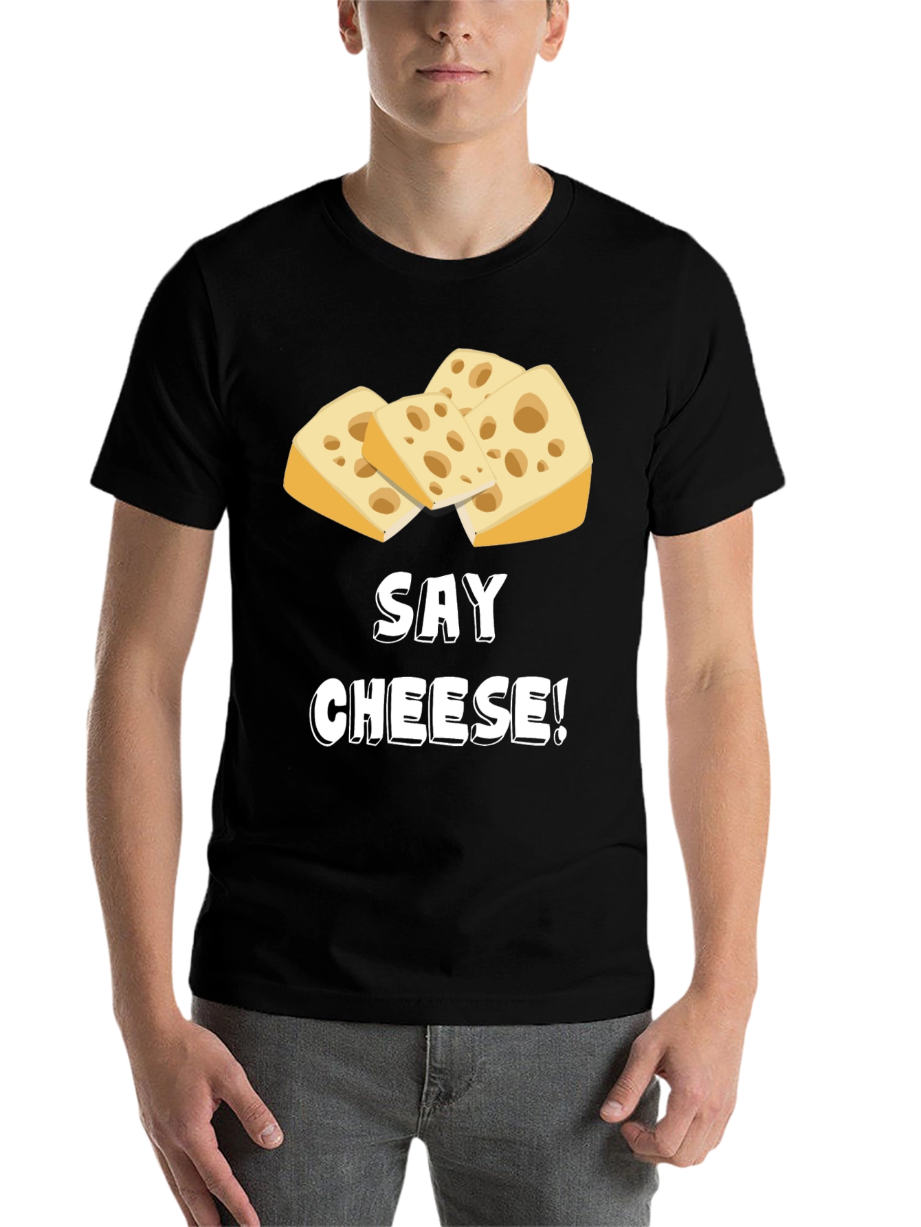 Black Say Cheese! Funny Graphic T-Shirt view 7