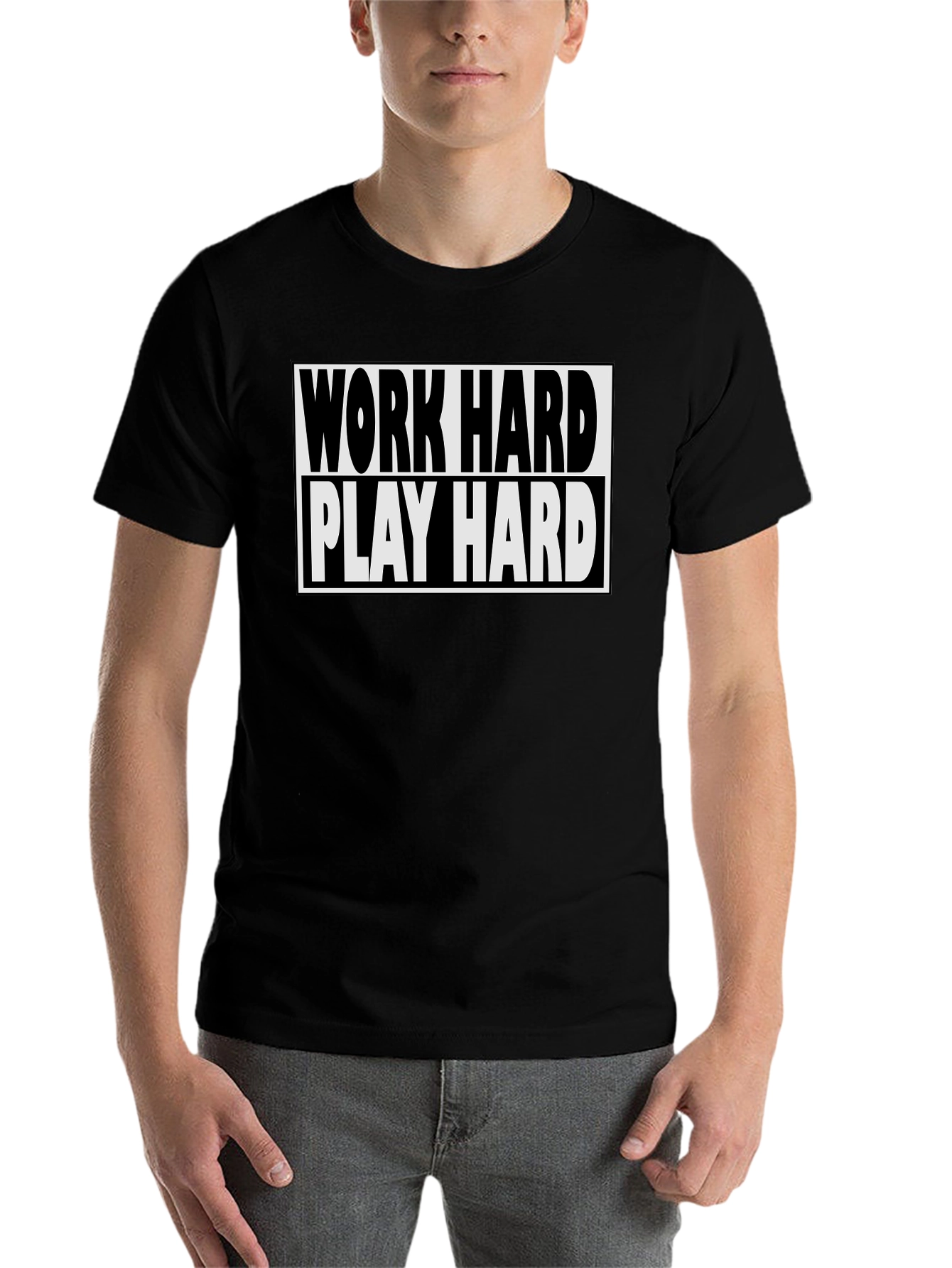 Black Work Hard Play Hard Black T-Shirt view 7