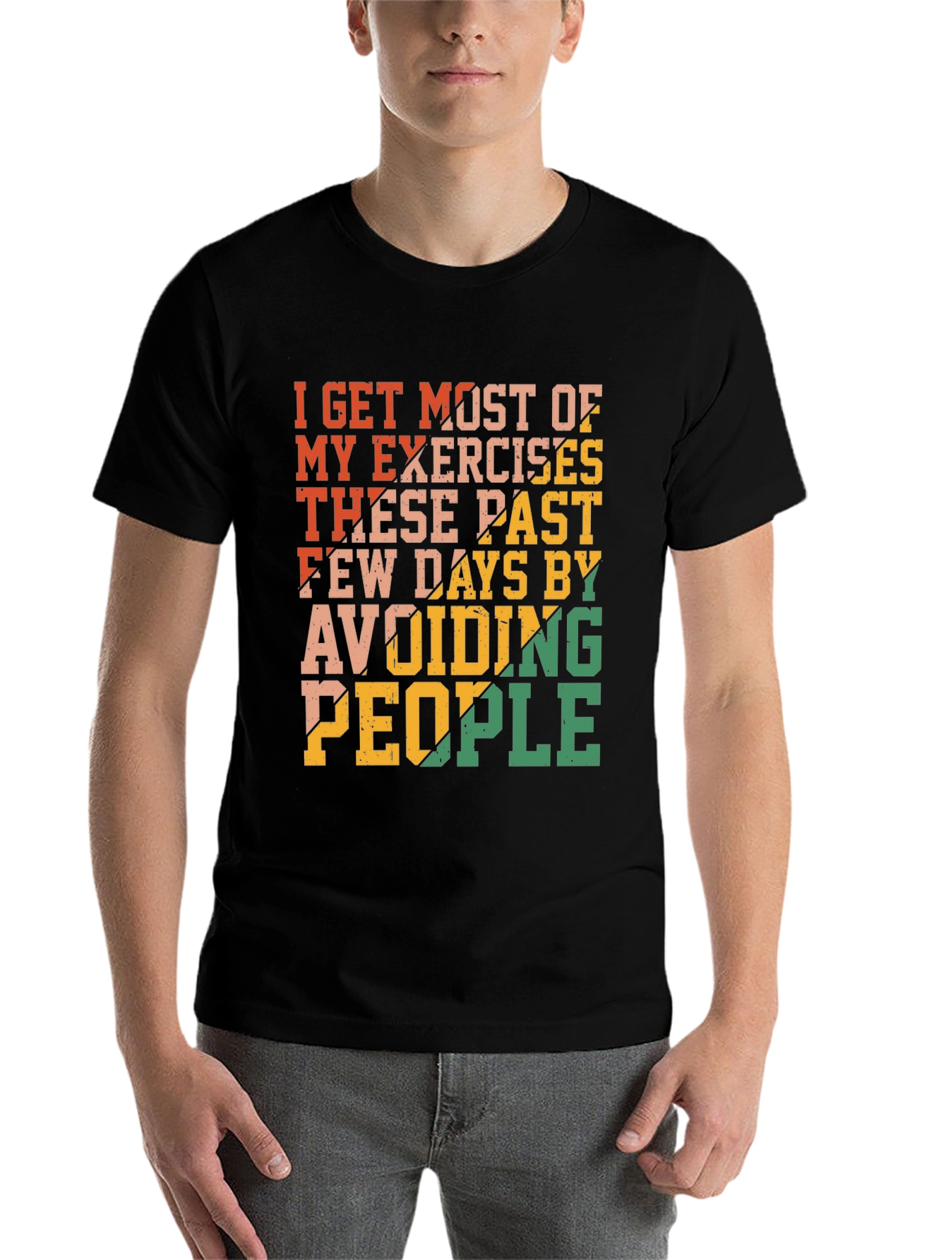 Black Funny Exercise Avoid People Graphic T-Shirt view 7
