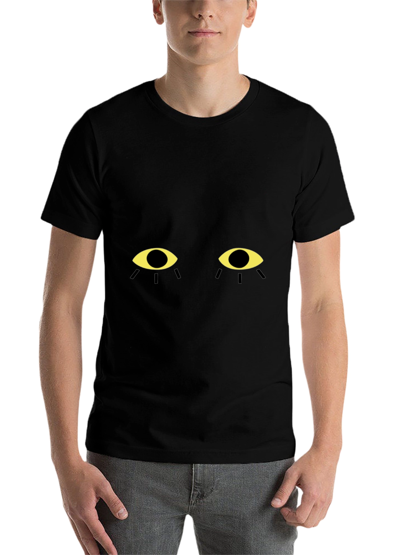 Black Mysterious Eyes Graphic Tee - Black Cotton T-Shirt view 7