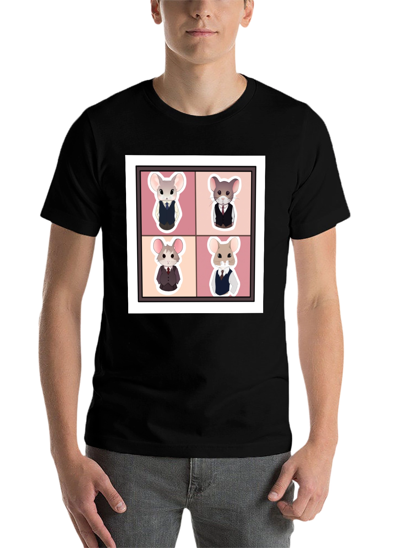Black Stylish Mouse Portrait Black T-Shirt view 7