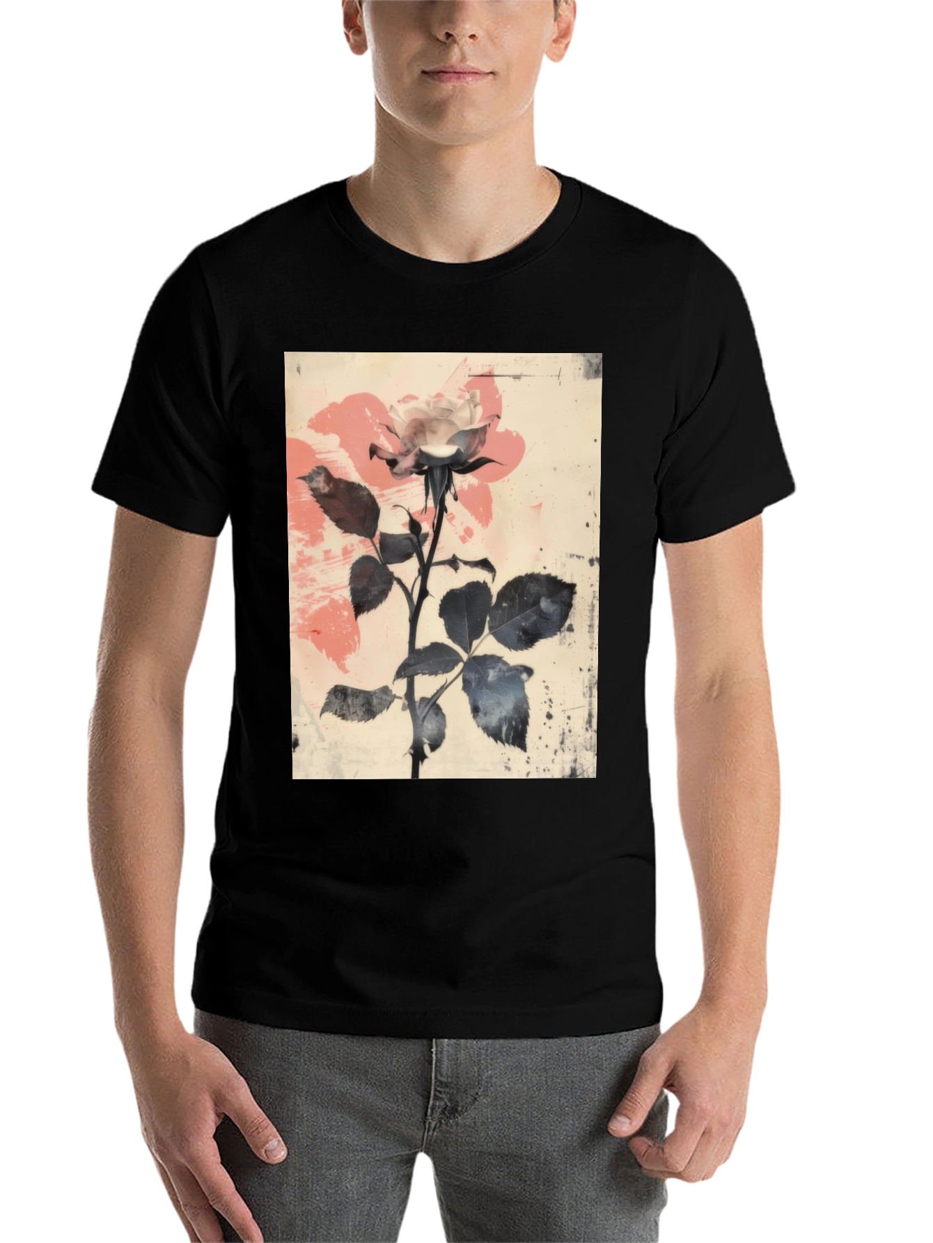 Black Floral Rose Graphic Tee - Black view 7