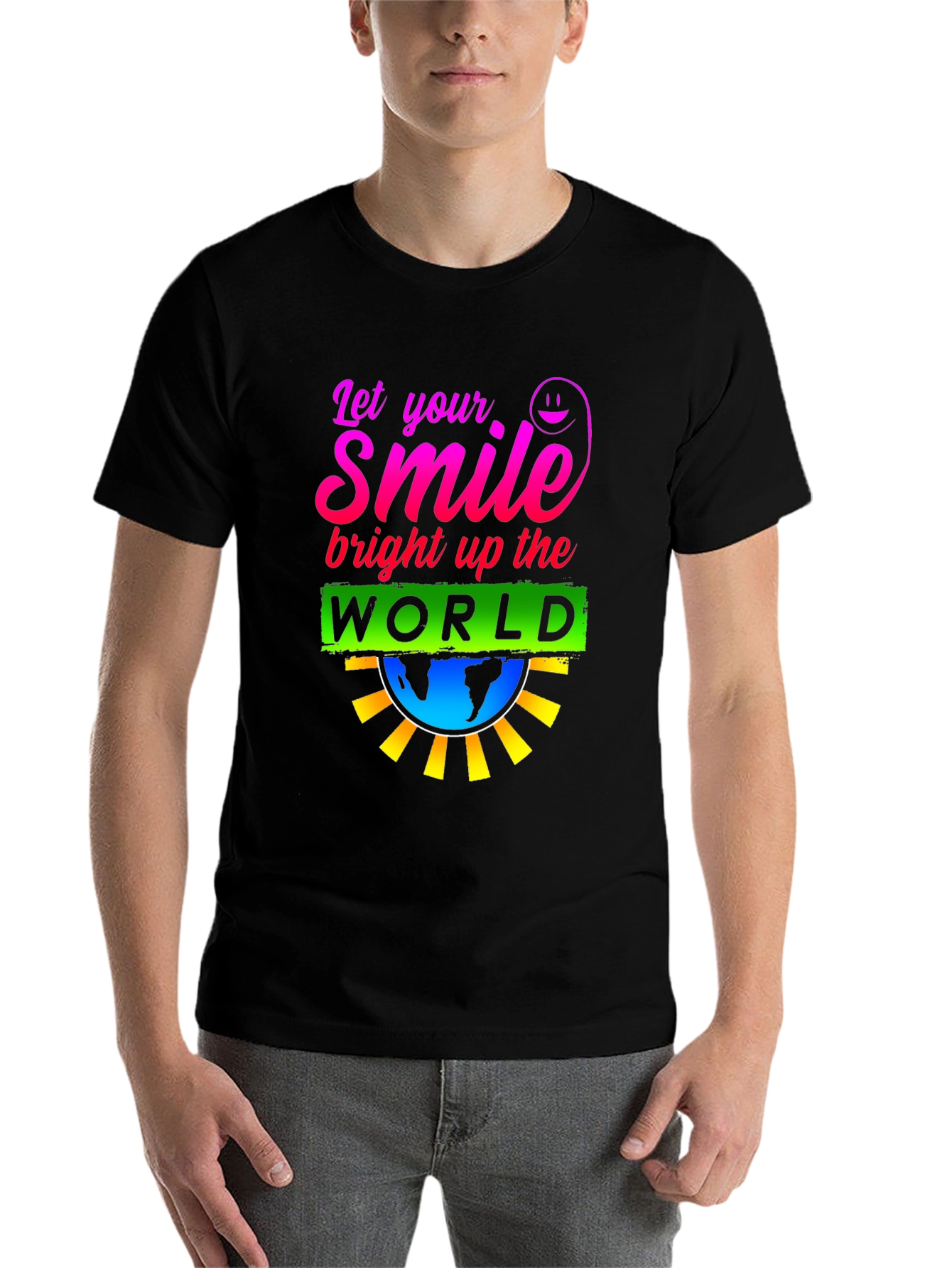 Black Smile World Graphic T-Shirt - Brighten Your Day view 7