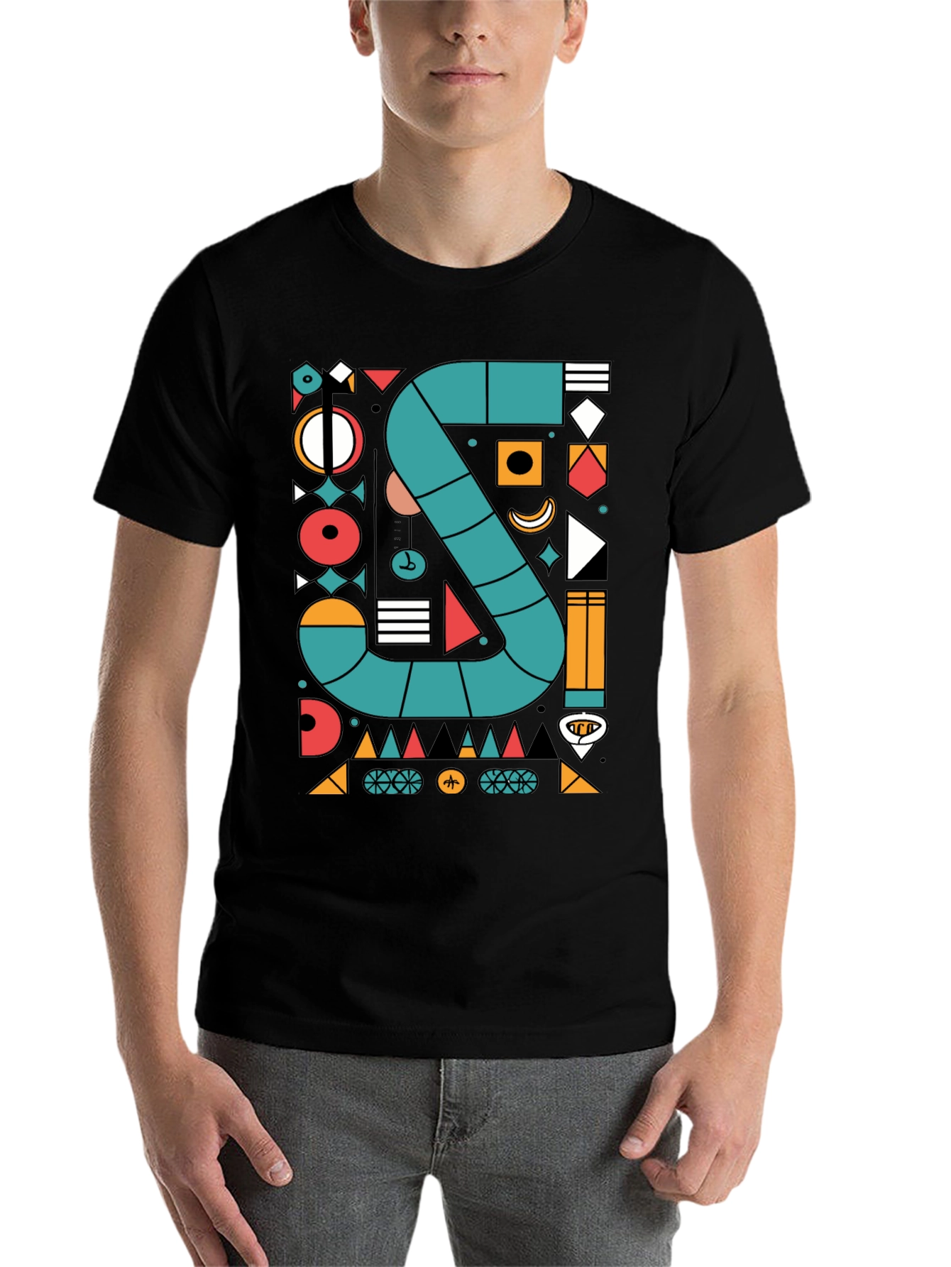 Black Geometric S Design T-Shirt - Modern Art Tee view 7