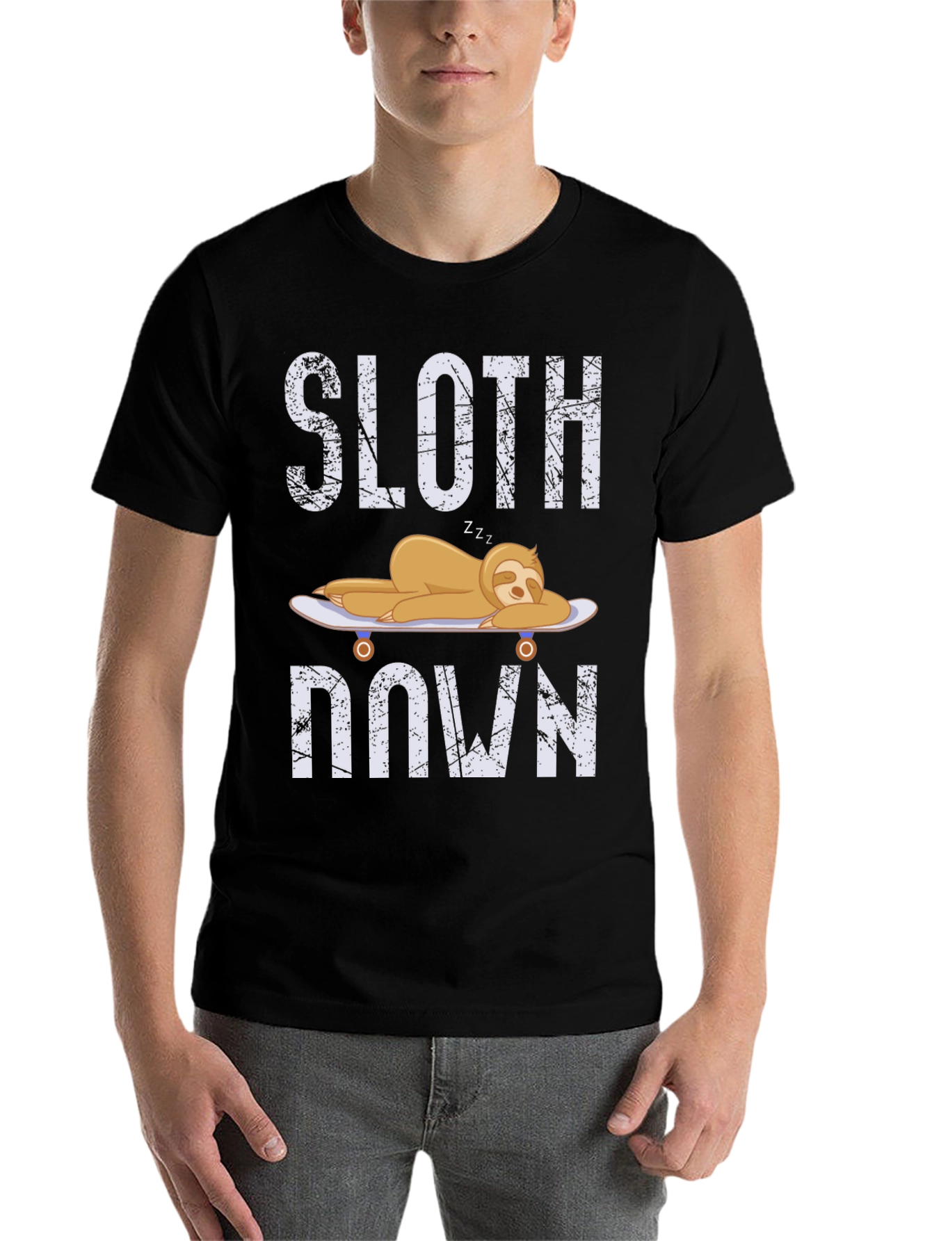 Black Sloth Down T-Shirt - Relaxed Lazy Graphic Tee view 7