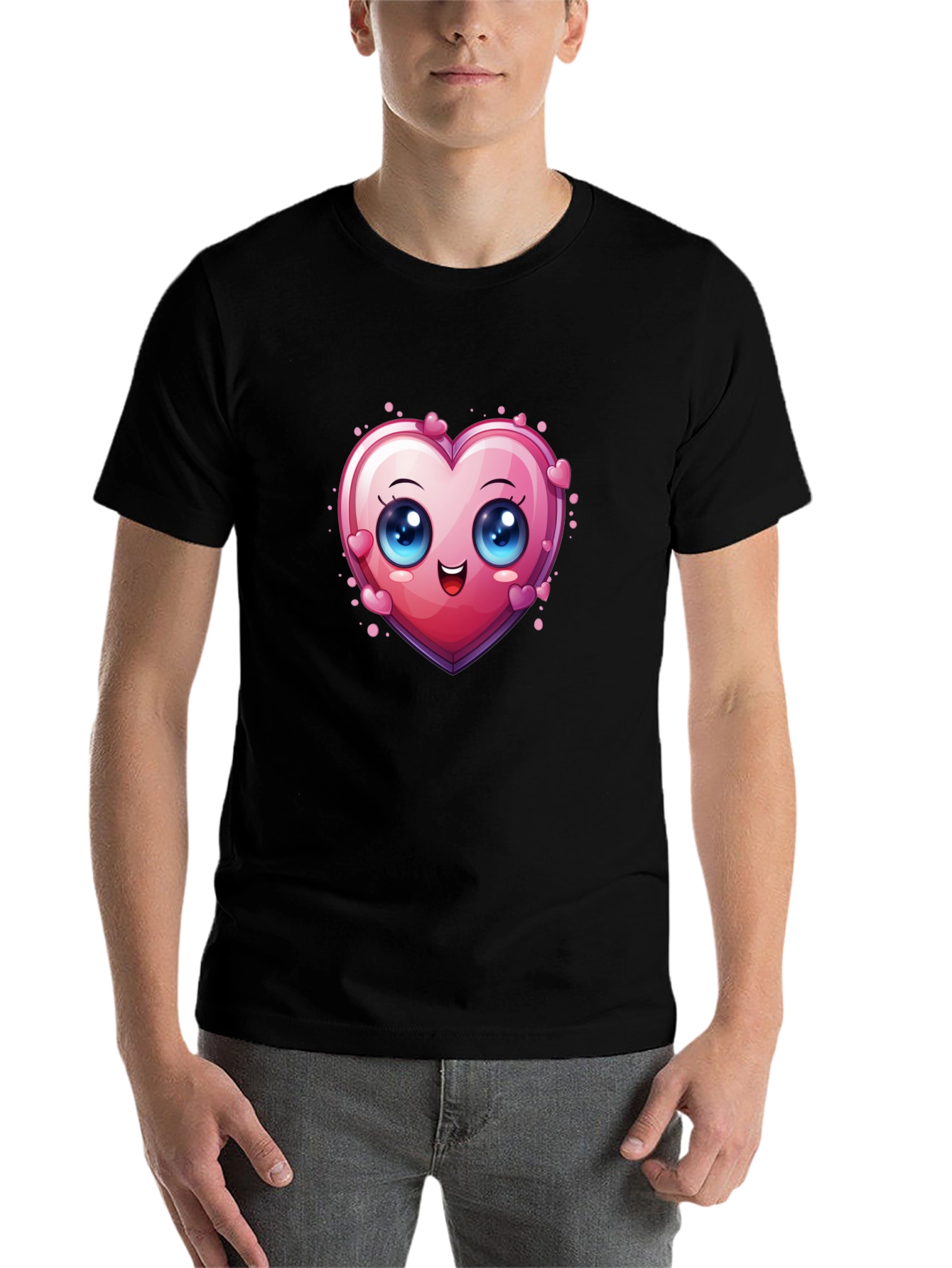 Black Cute Cartoon Heart Graphic T-Shirt view 7