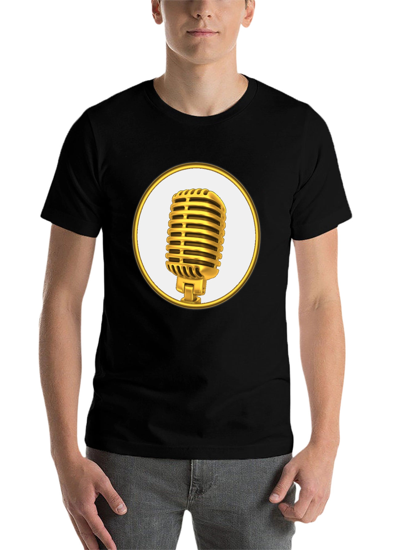 Black Retro Microphone Graphic Tee - Black Cotton Blend Shirt view 7