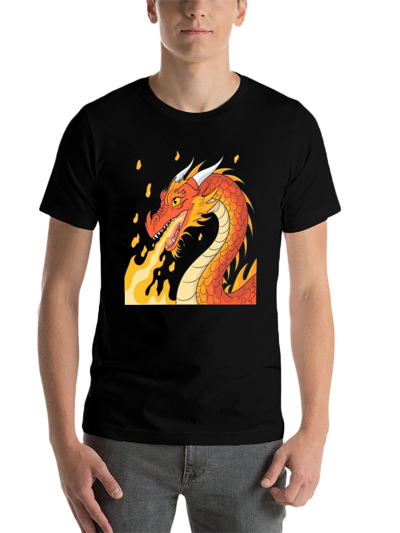 Black Fiery Dragon Graphic T-Shirt view 7