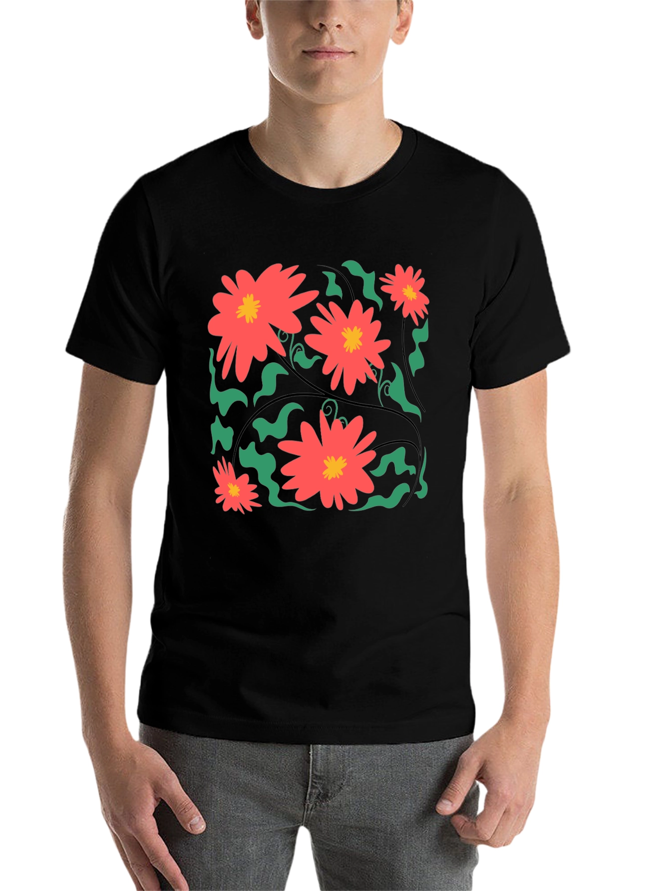 Black Floral Print Black T-Shirt view 7