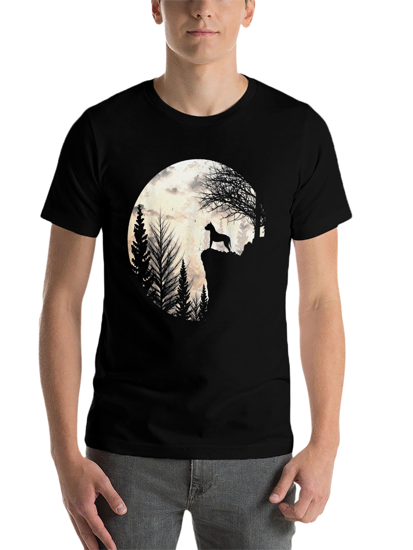 Black Dog Silhouette Moon Graphic Tee - Black view 7
