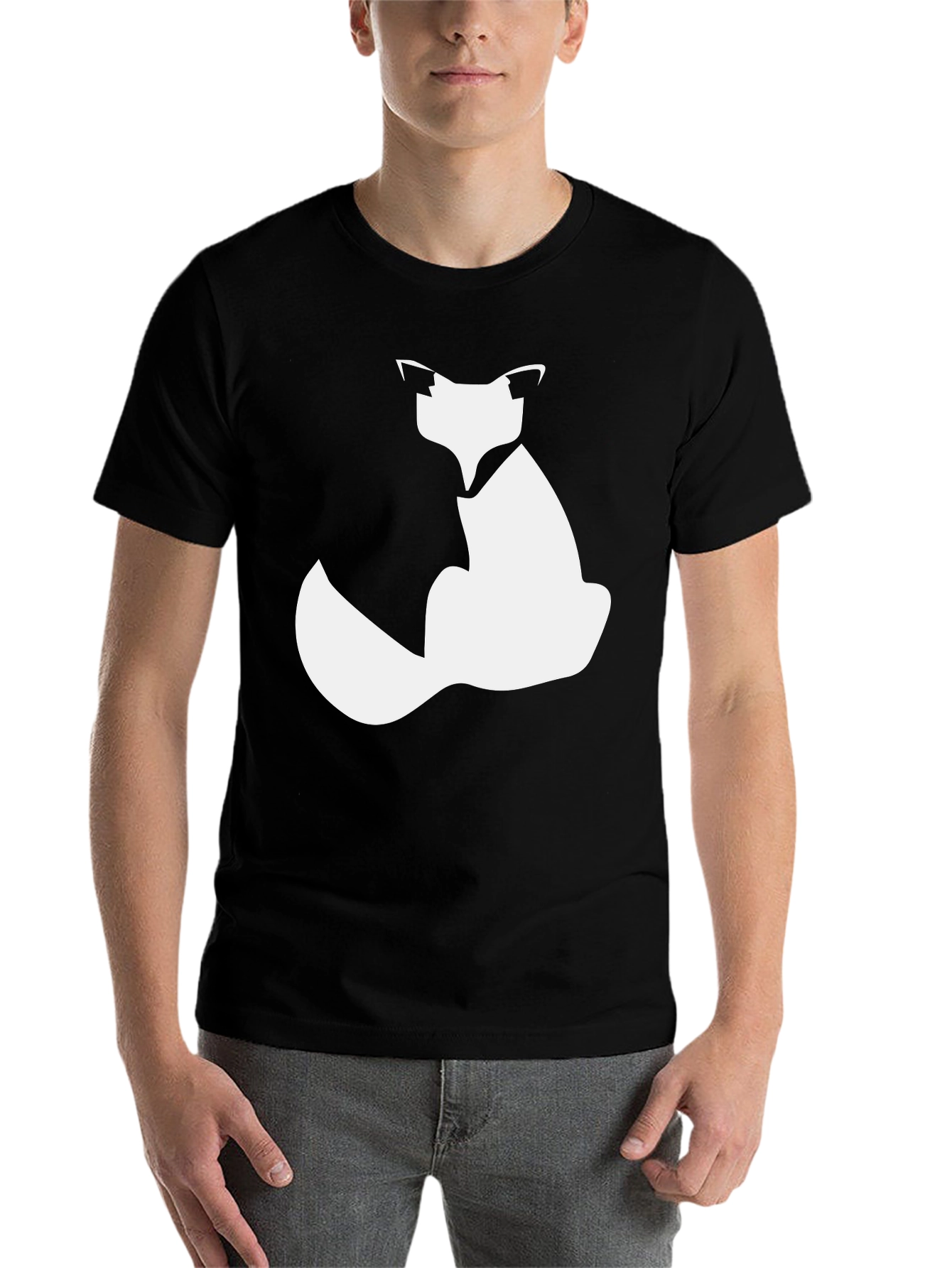 Black Fox Silhouette Graphic Tee - Black Cotton Blend view 7