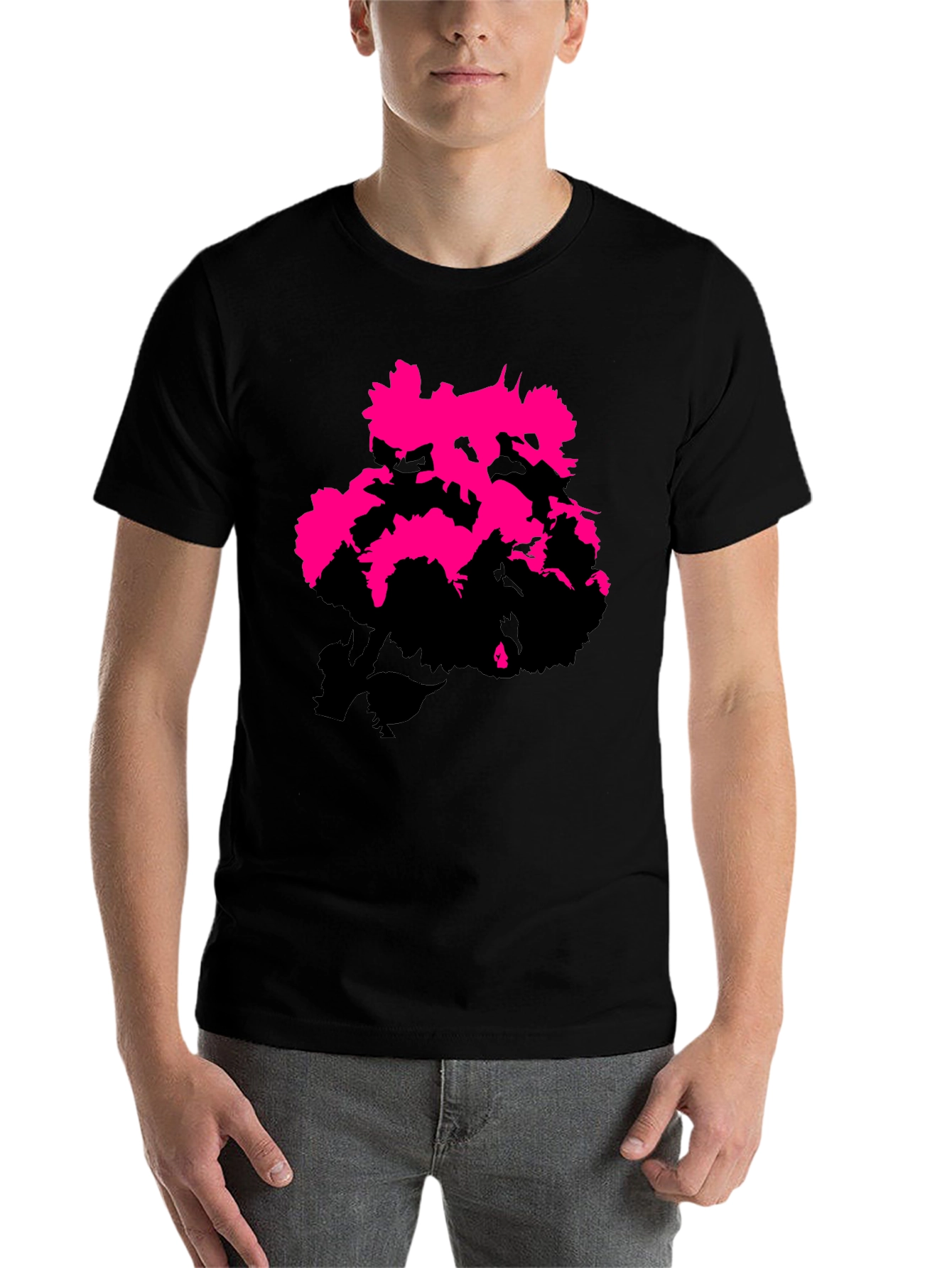 Black Modern Pink Floral Graphic Print Black T-Shirt view 7