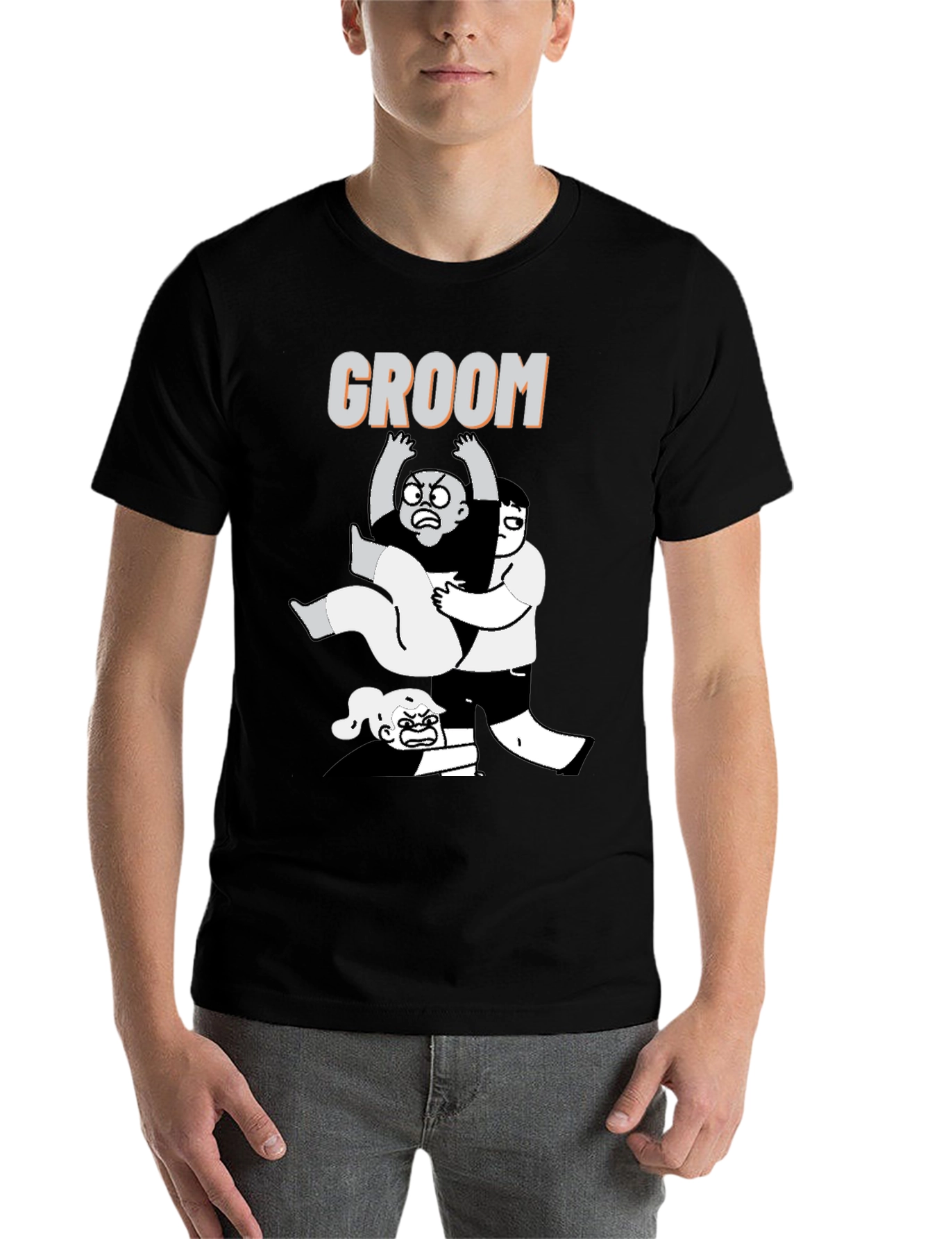 Black Funny Groom T-Shirt - Graphic Novel Style view 7