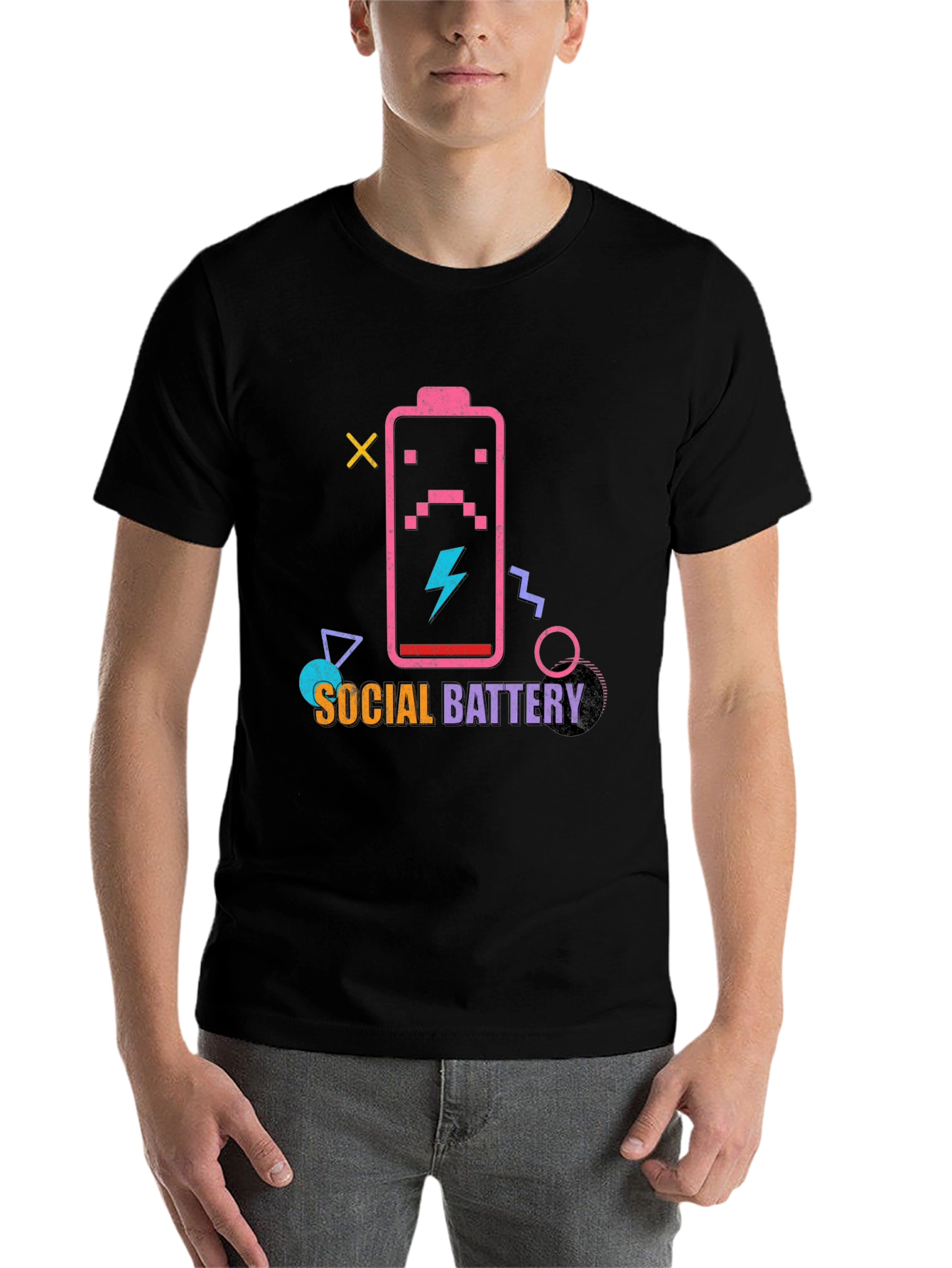 Black Social Battery Graphic T-Shirt view 7