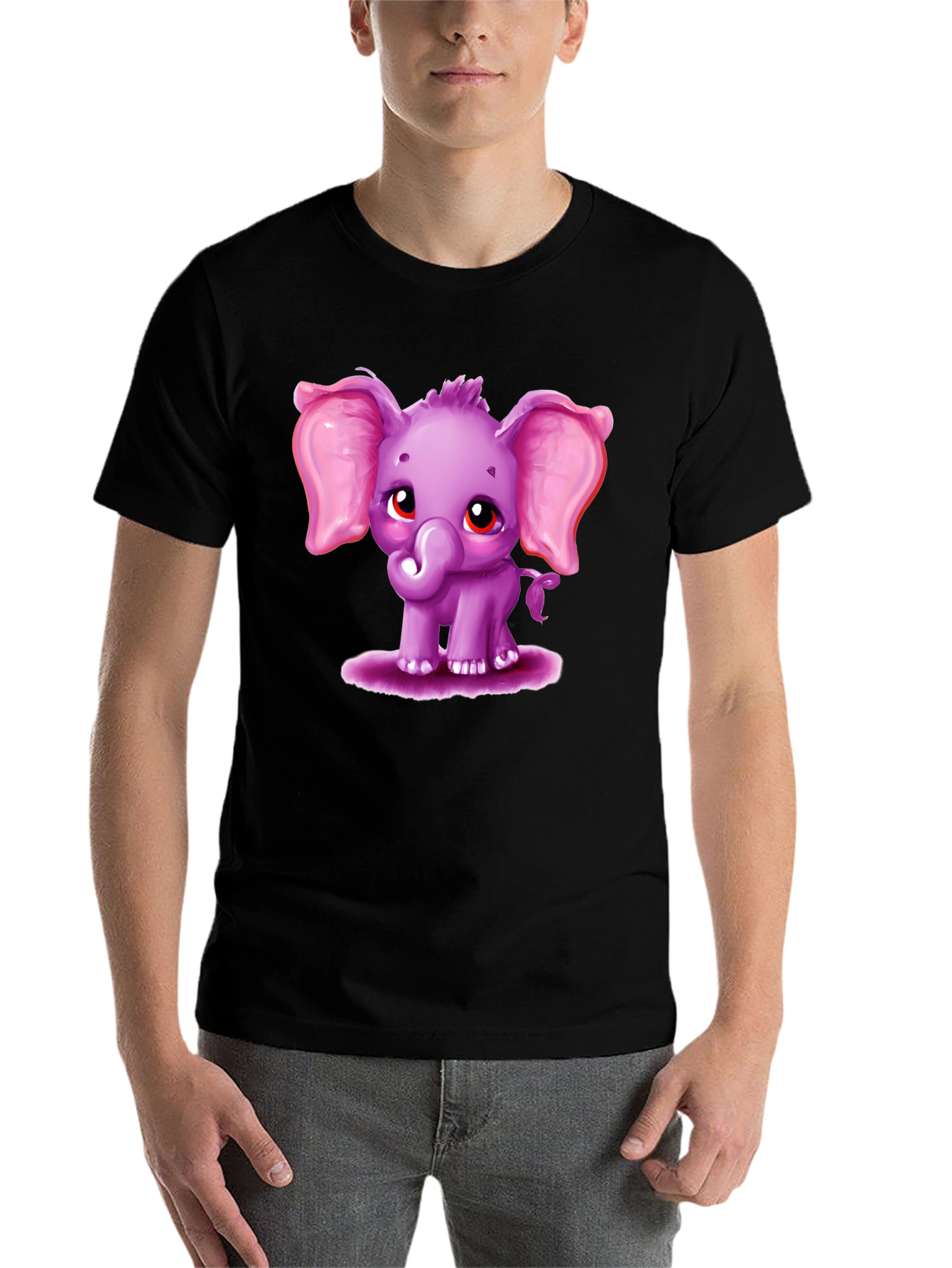 Black Cute Elephant Graphic Tee - Black Cotton Shirt view 7