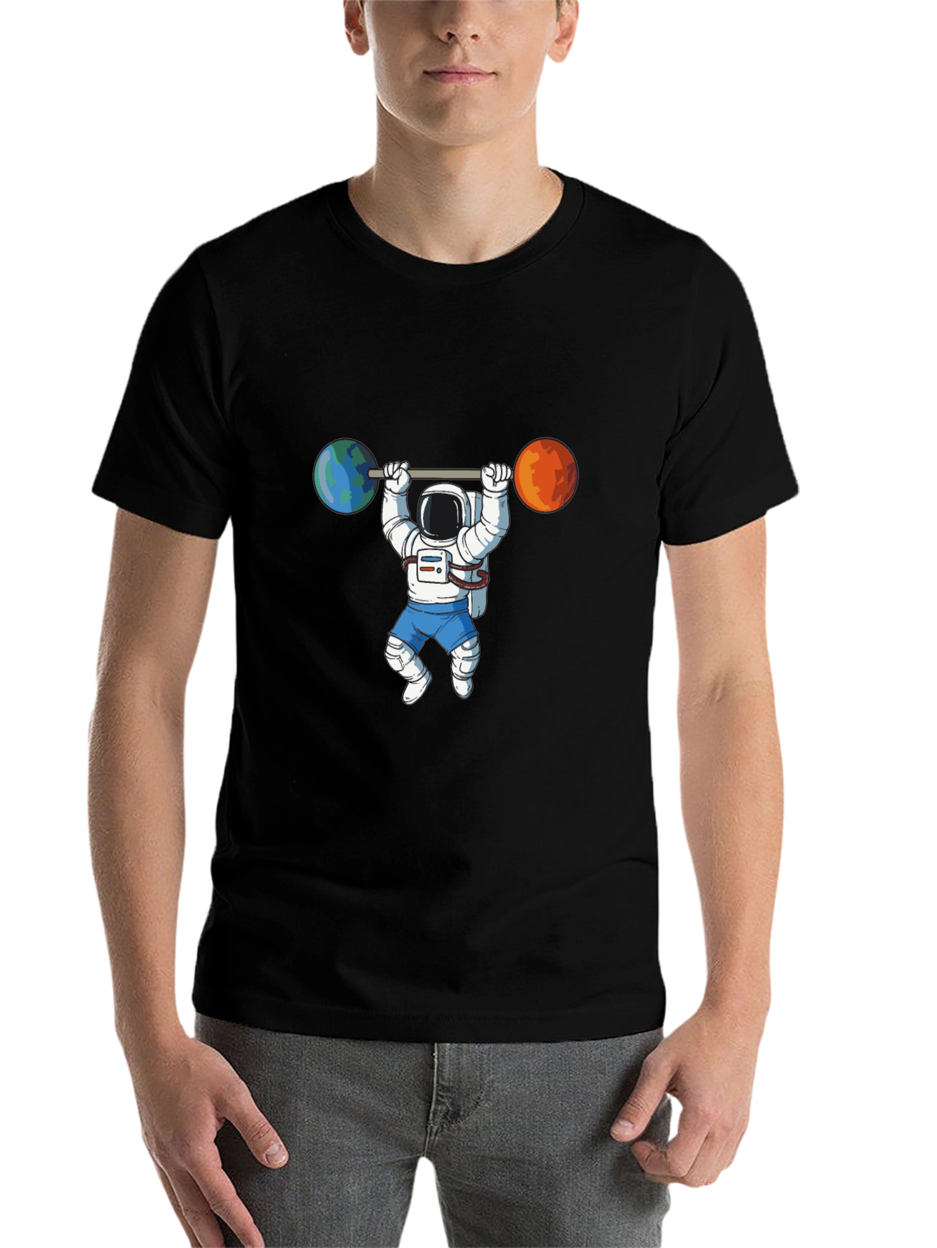 Black Astronaut Lifting Planets Graphic Tee view 7