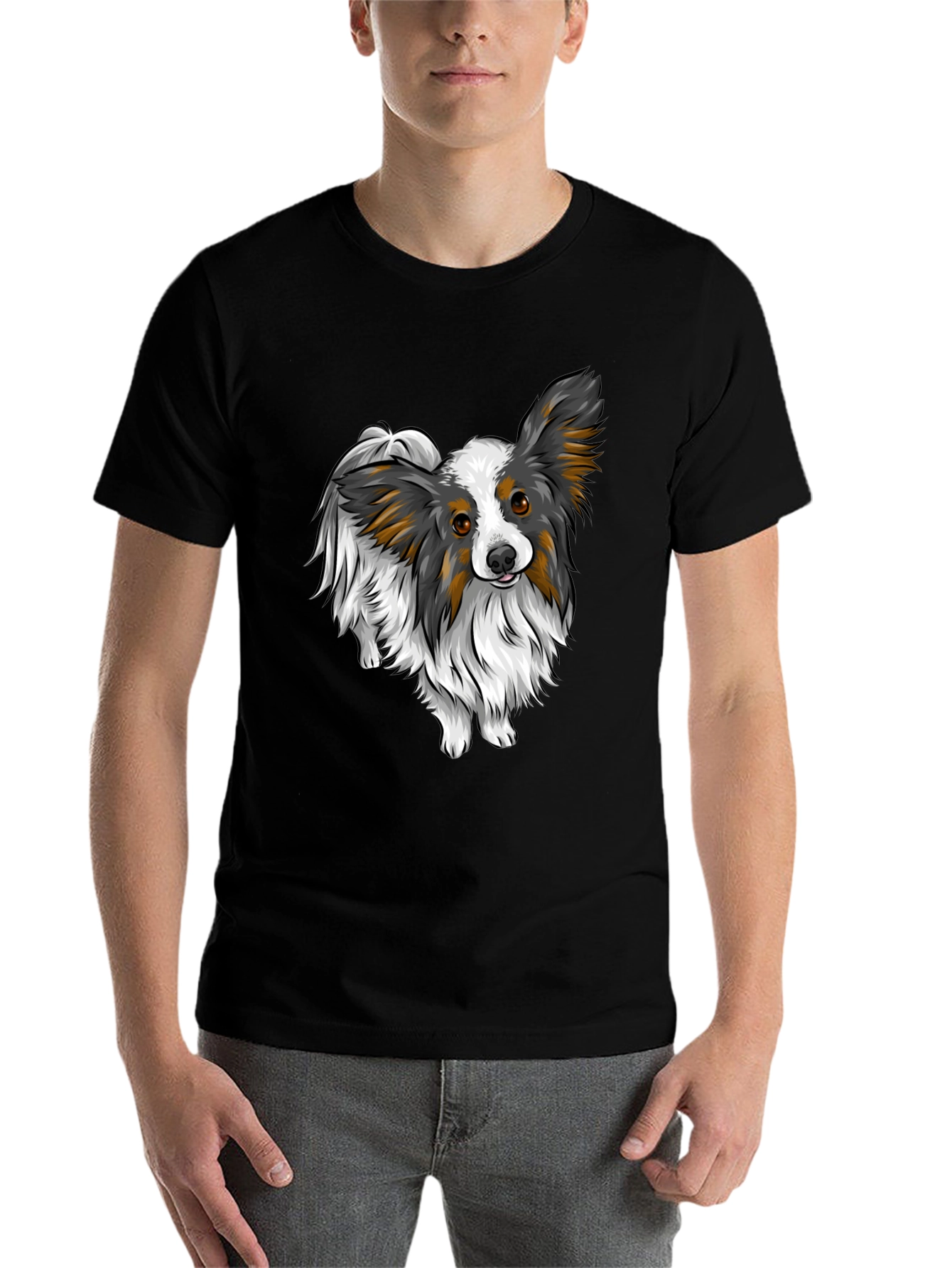 Black Papillon Dog Graphic Tee - Black Unisex Shirt view 7