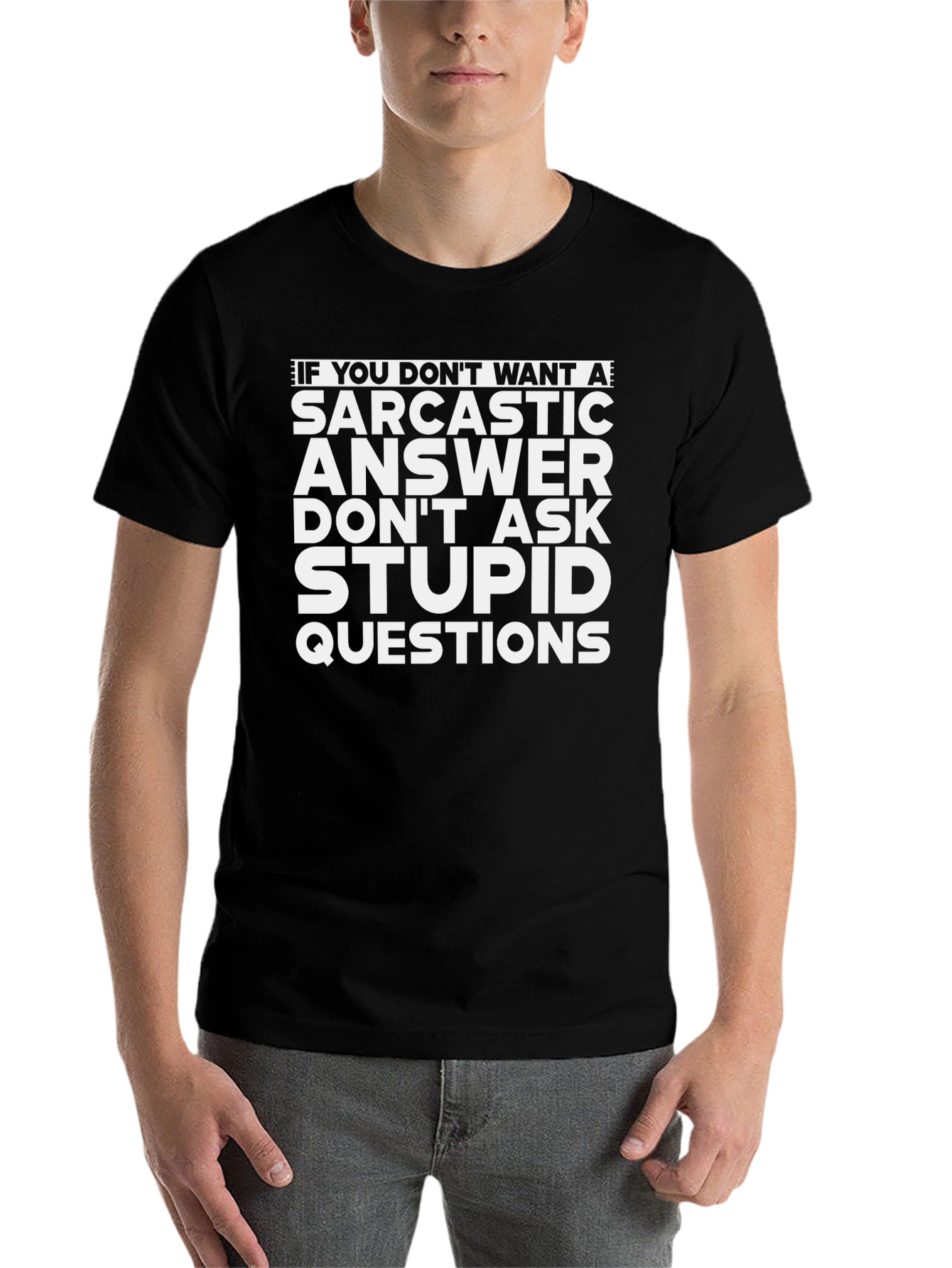 Black Sarcastic Answer Graphic Tee - Black Cotton Shirt view 7