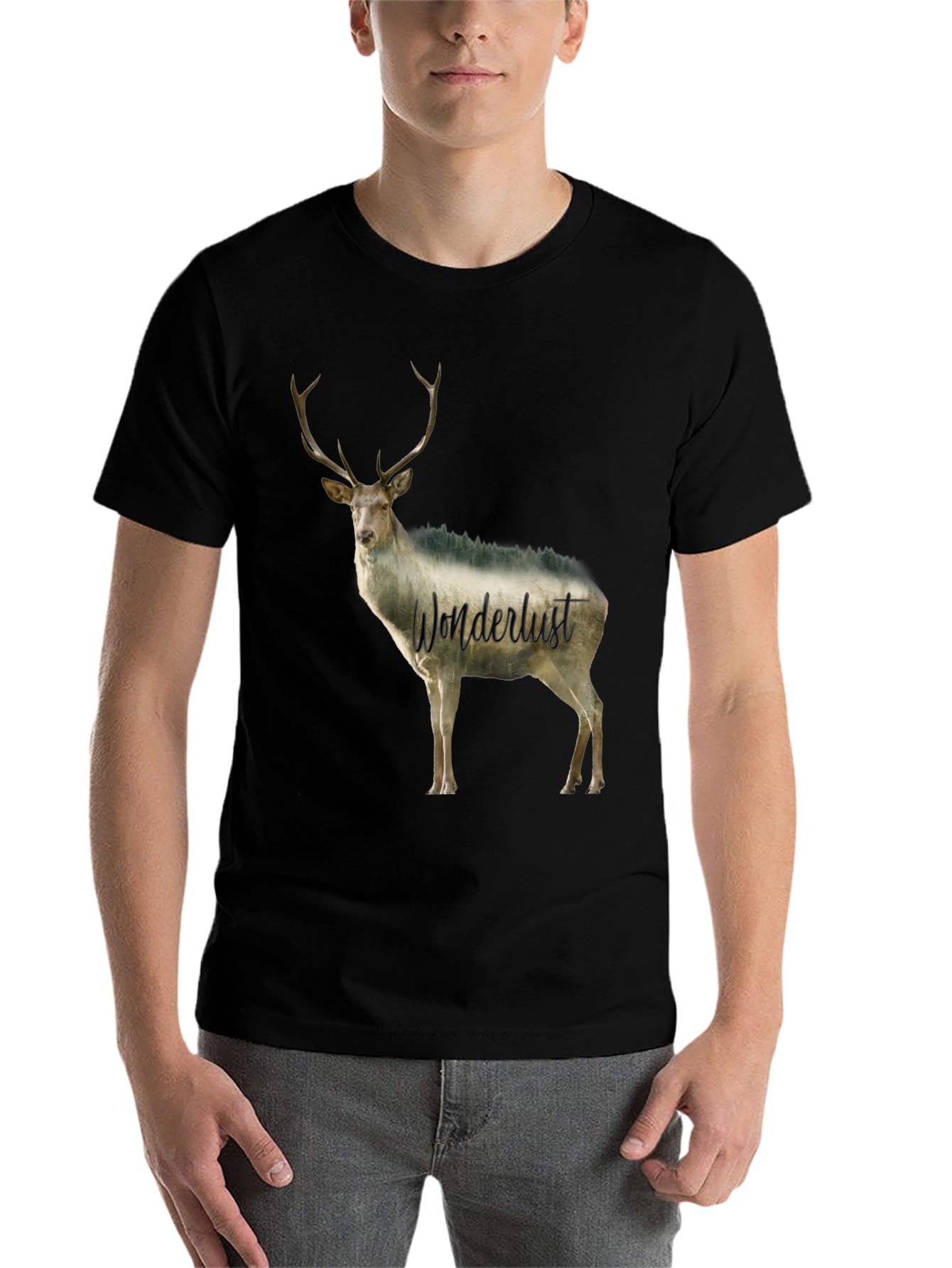 Black Wanderlust Deer Graphic Tee - Black Crew Neck view 7