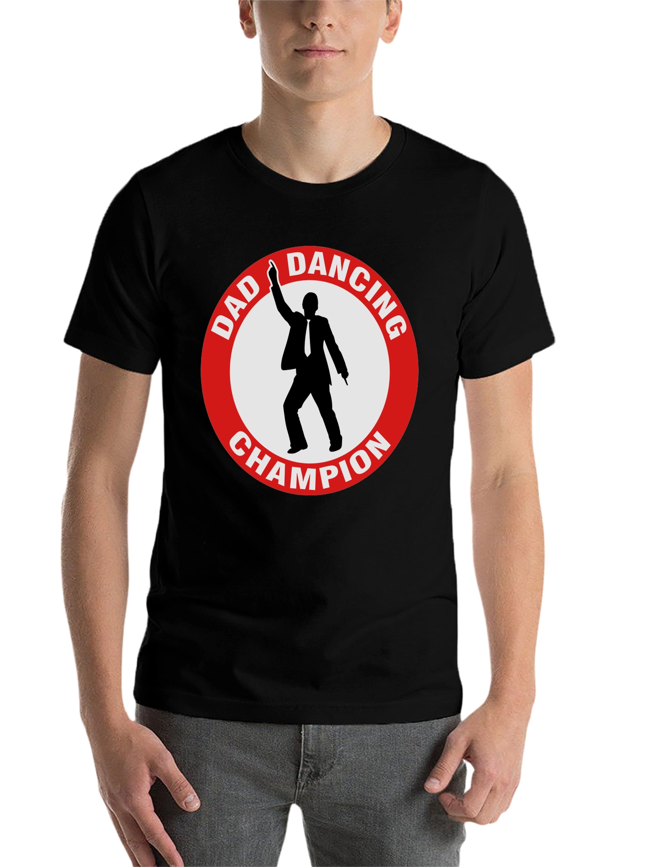 Black Dad Dancing Champion T-Shirt - Black Cotton Tee view 7