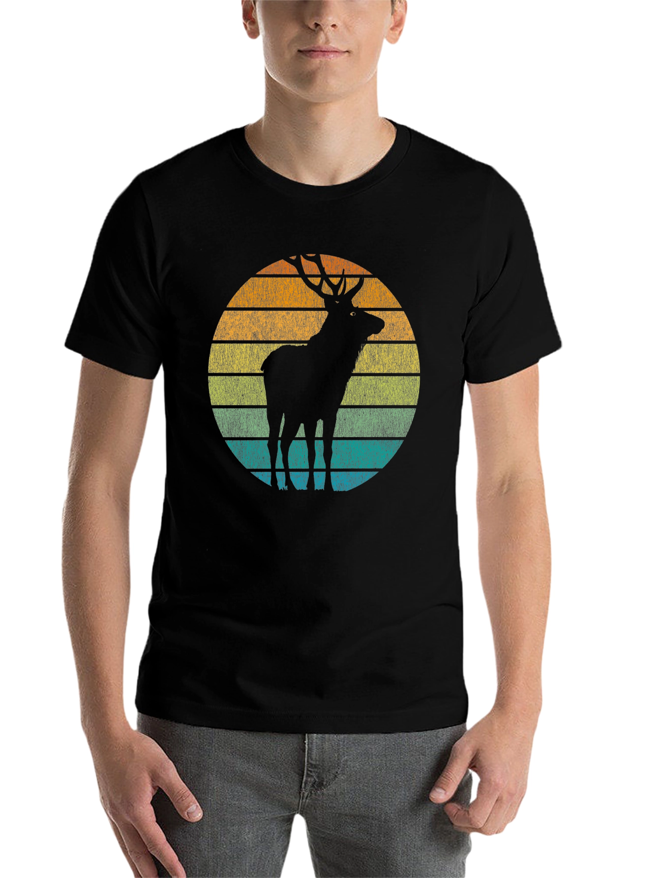 Black Retro Deer Silhouette Tee view 7