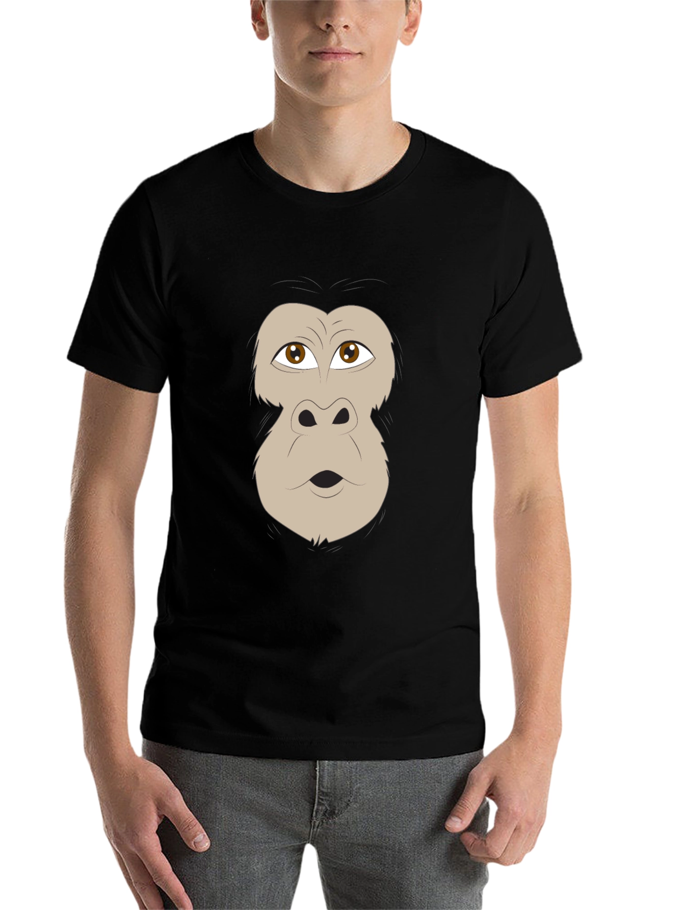 Black Funny Gorilla Face Graphic Black T-Shirt view 7