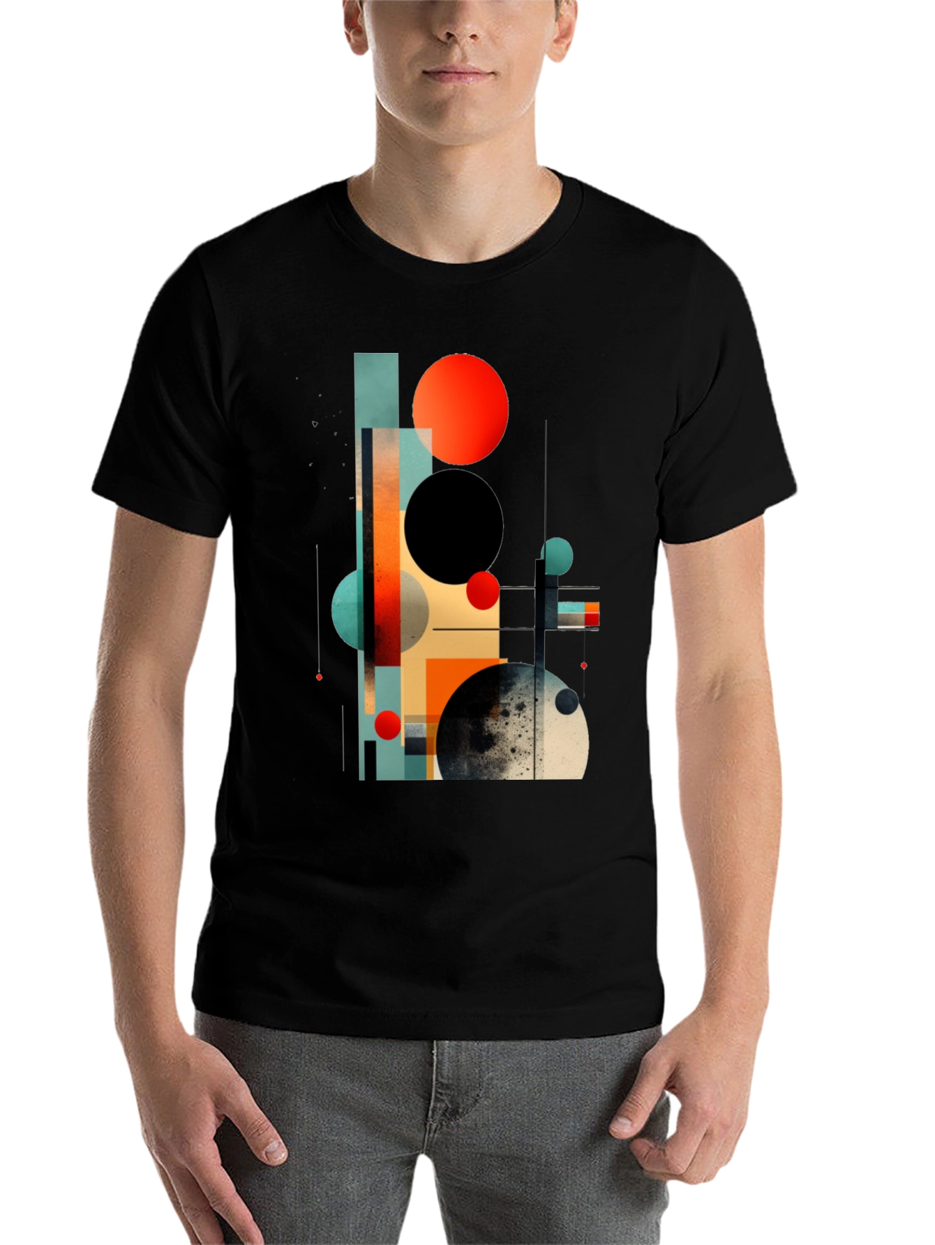 Black Abstract Geometric Print Black T-Shirt view 7