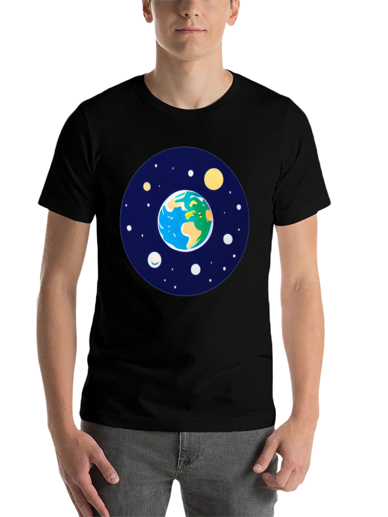 Black Earth and Stars Graphic Tee - Men's Black T-Shirt view 7