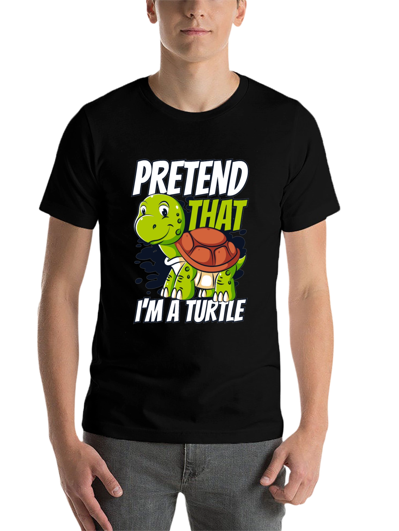 Black Pretend I'm A Turtle Novelty T-Shirt view 7