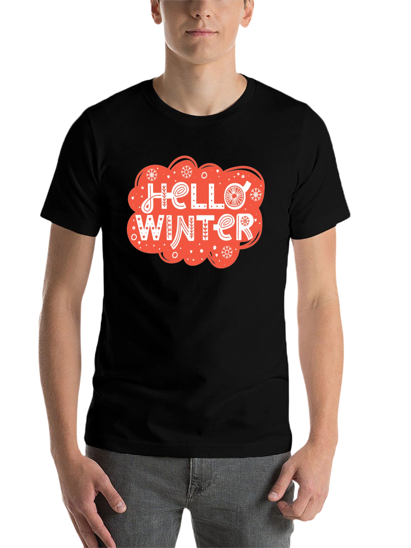 Black Hello Winter Graphic Tee - Cozy Holiday Shirt view 7