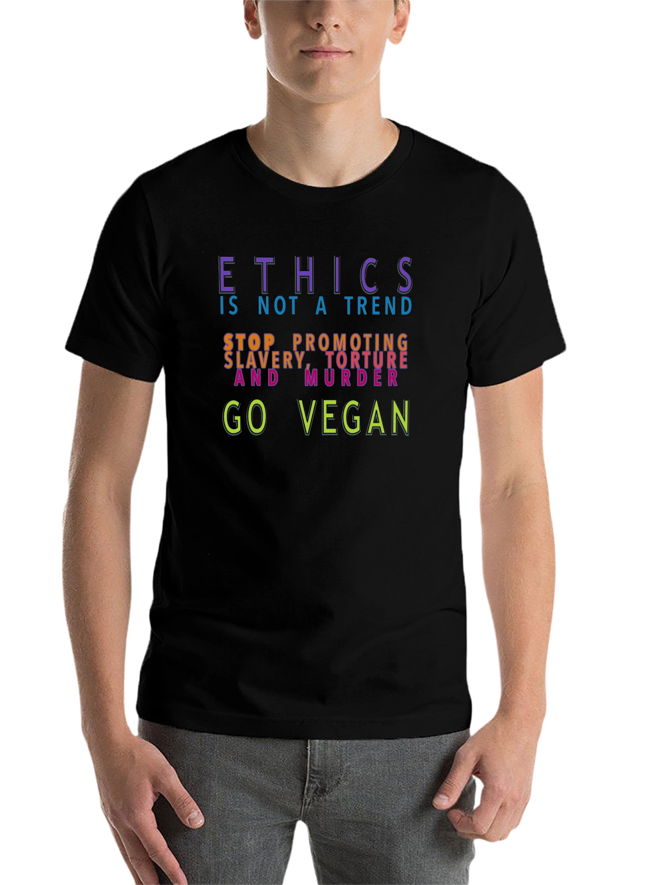 Black Ethics Vegan T-Shirt - Stop Slavery, Torture, Murder view 7
