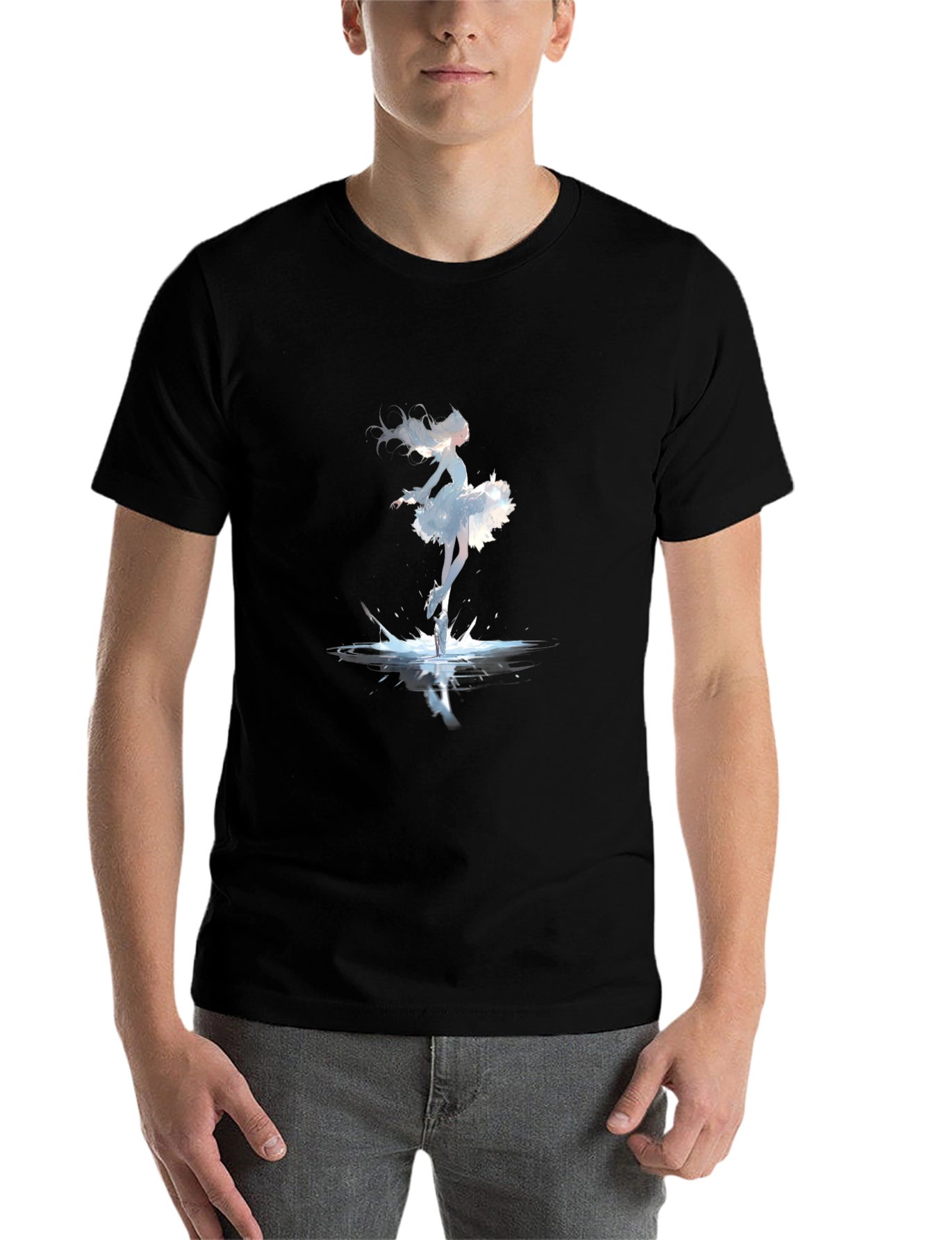 Black Ballerina Splash Graphic Tee - Black Cotton Shirt view 7