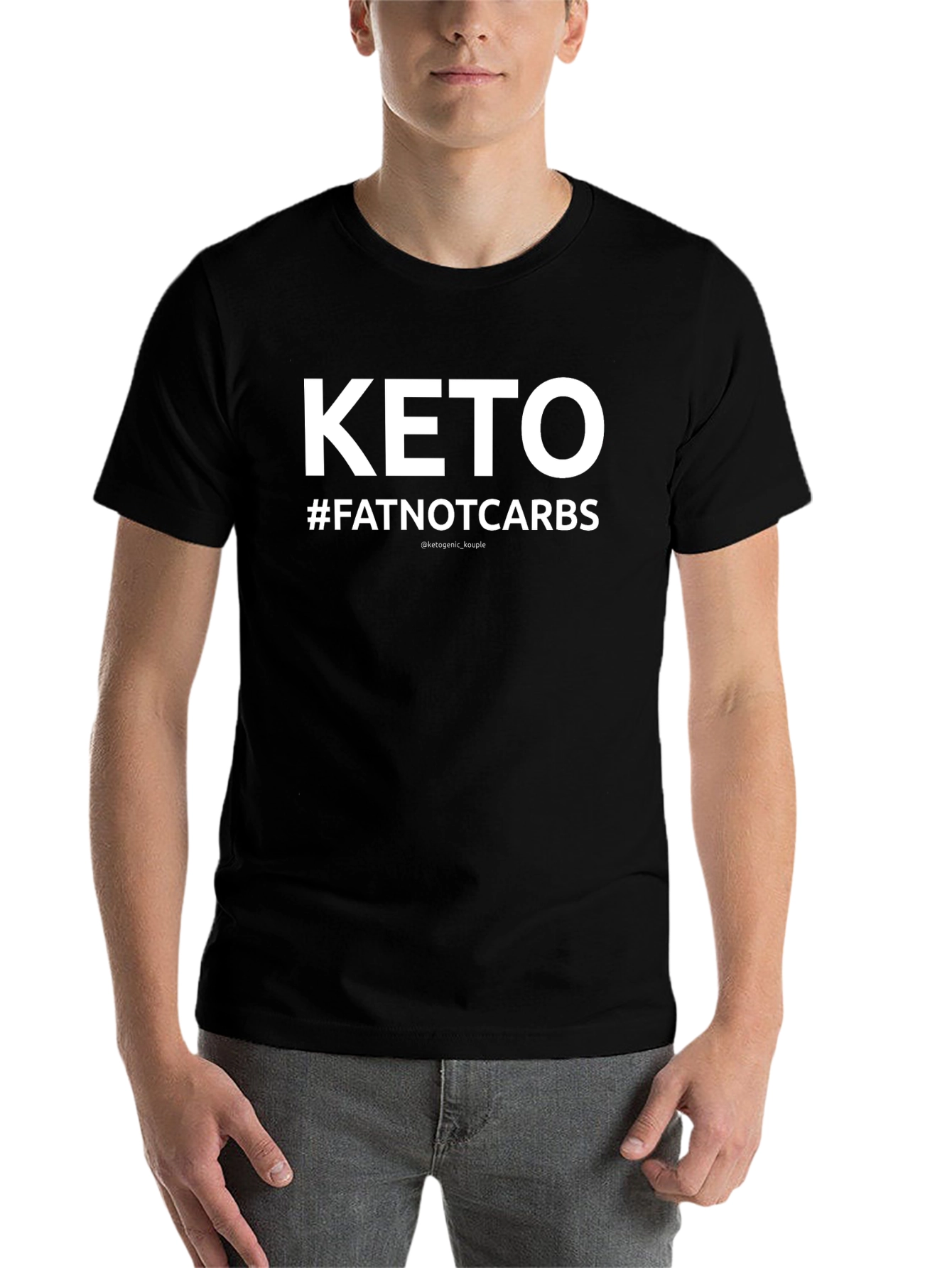 Black Keto #FATNOTCARBS Black T-Shirt view 7