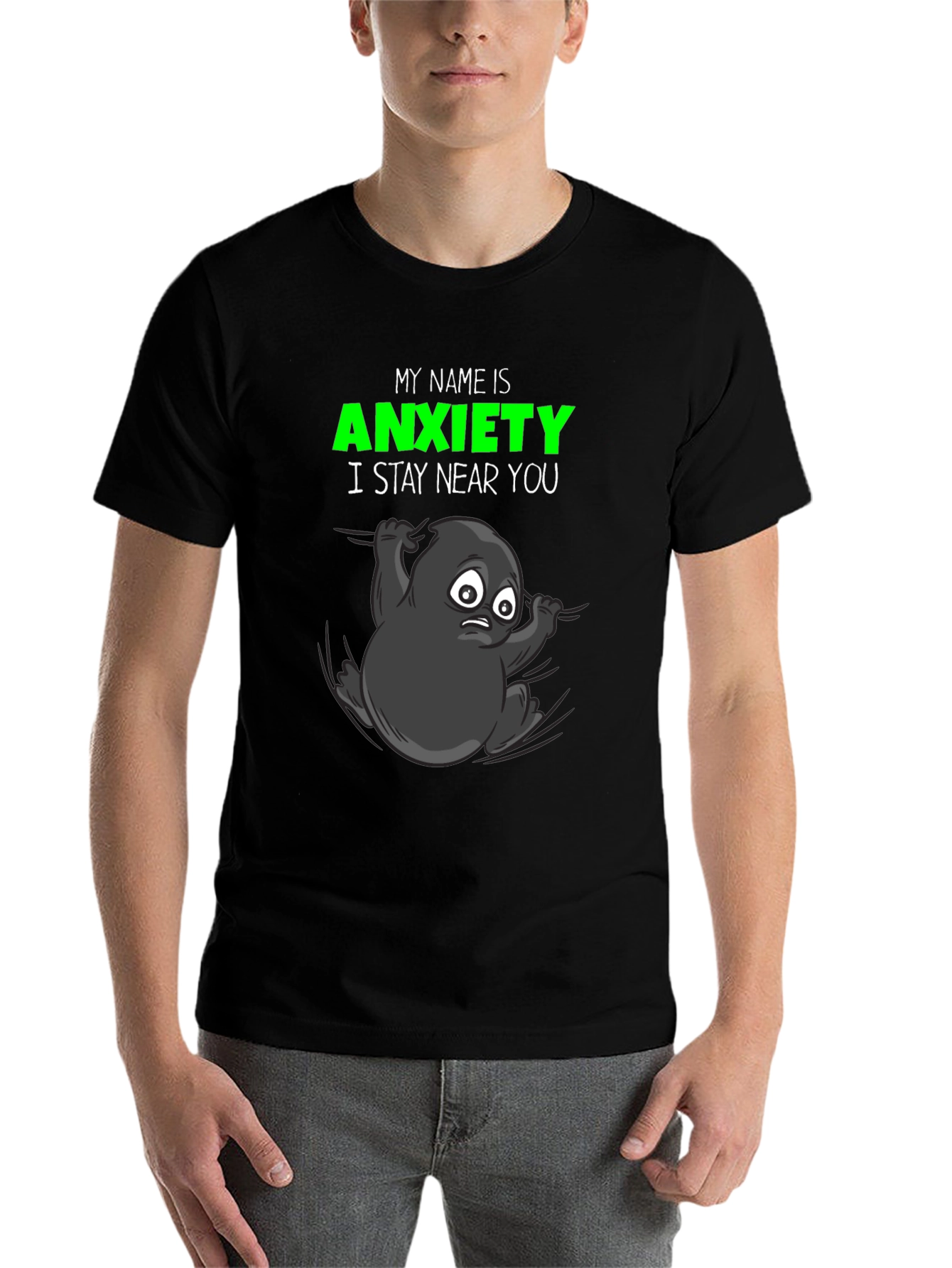 Black Anxiety T-Shirt: Funny Graphic Tee, Stay Near You view 7