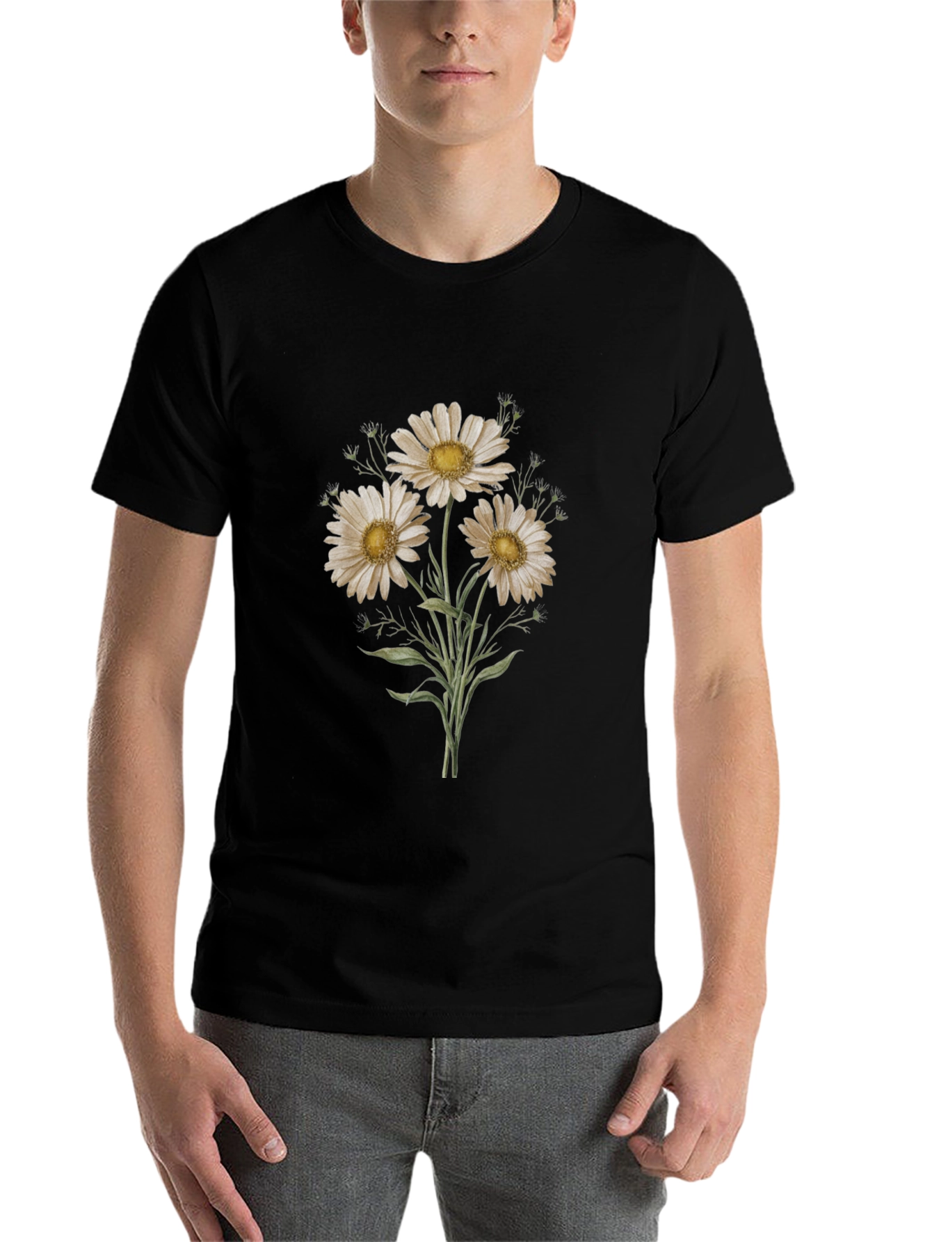 Black Daisy Graphic Tee - Black Unisex T-Shirt view 7