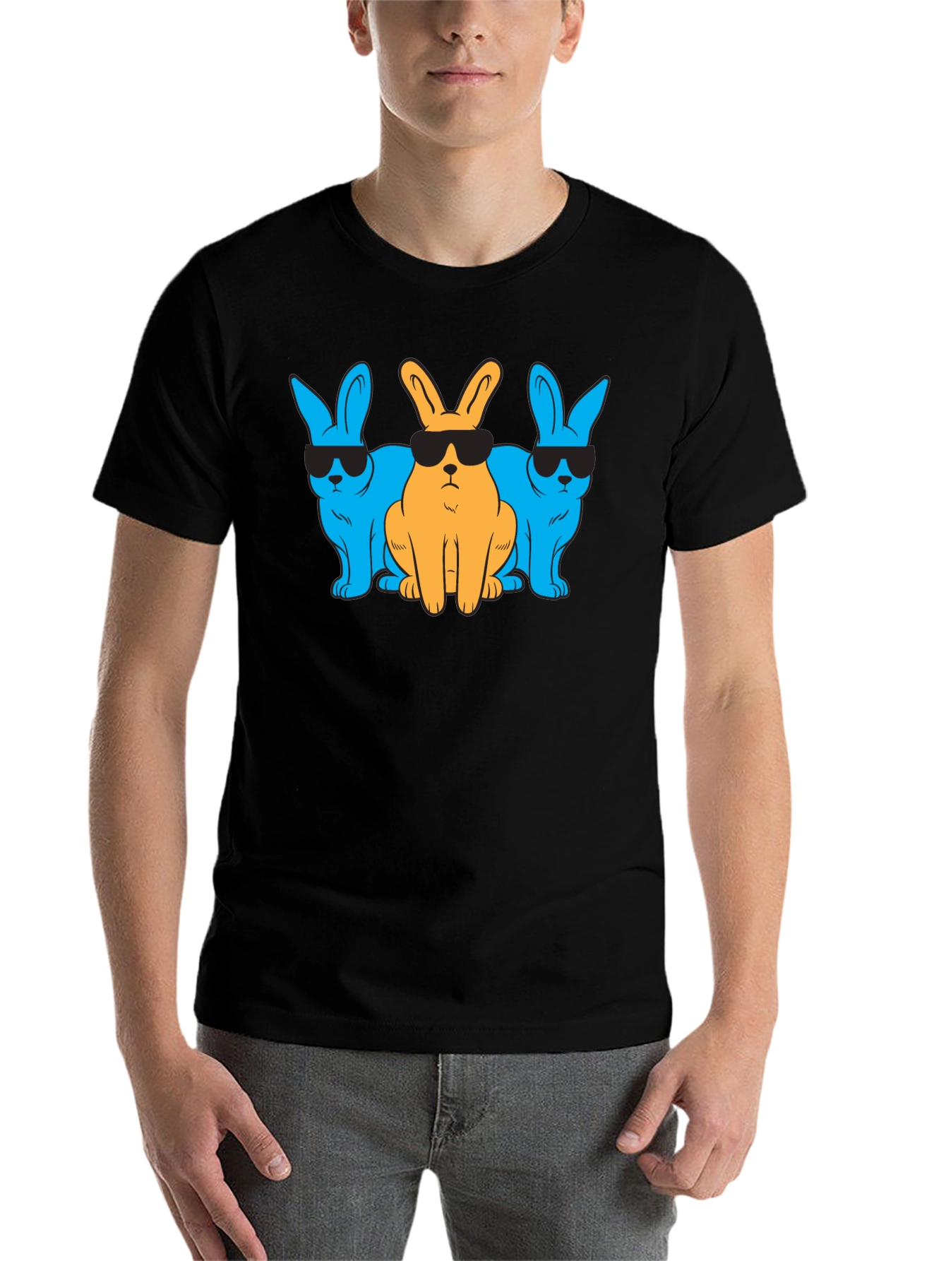Black Cool Rabbits Graphic T-Shirt - Black Cotton Tee view 7